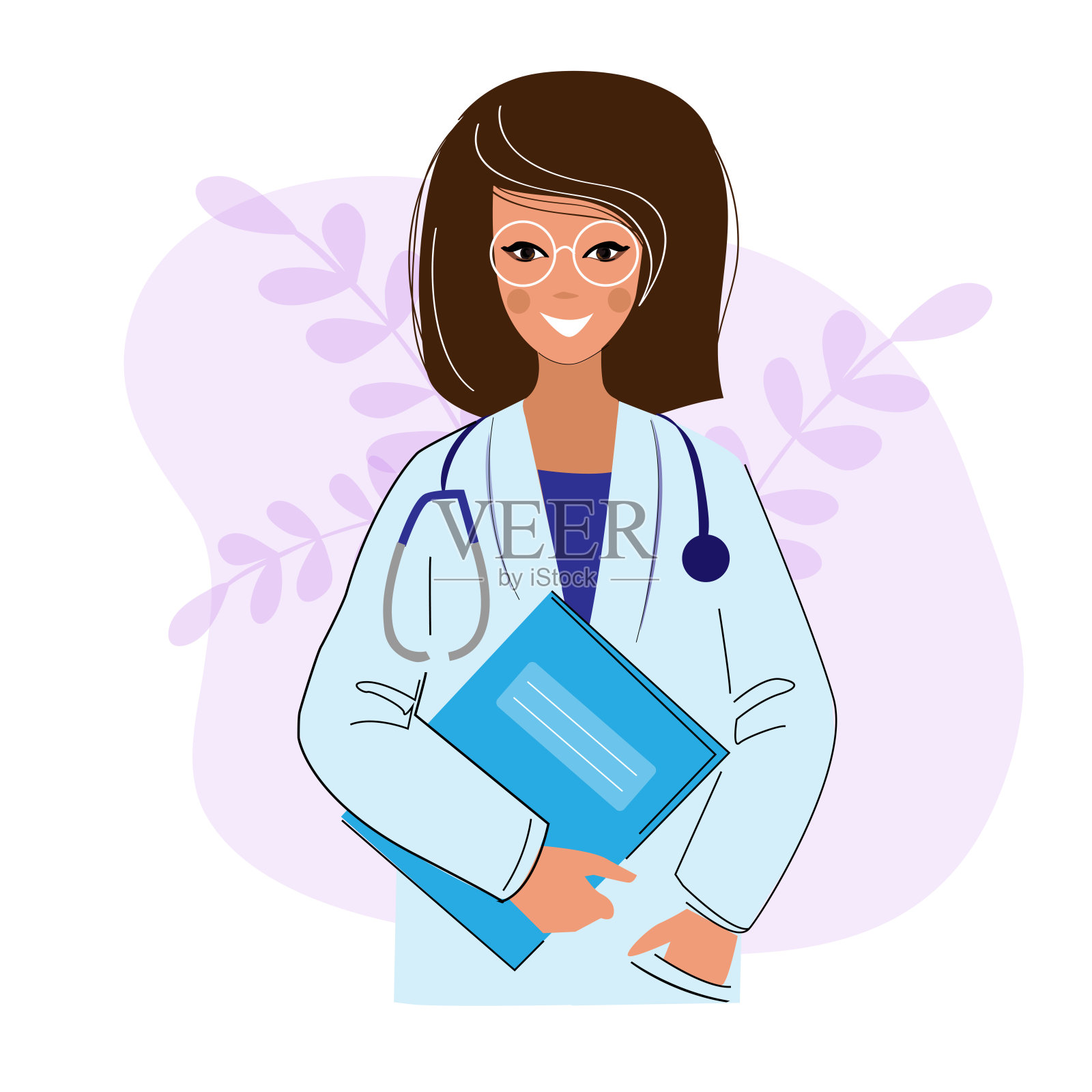 年轻的女孩医生在一个白色的背景孤立。医疗保健。在线医生插画图片素材