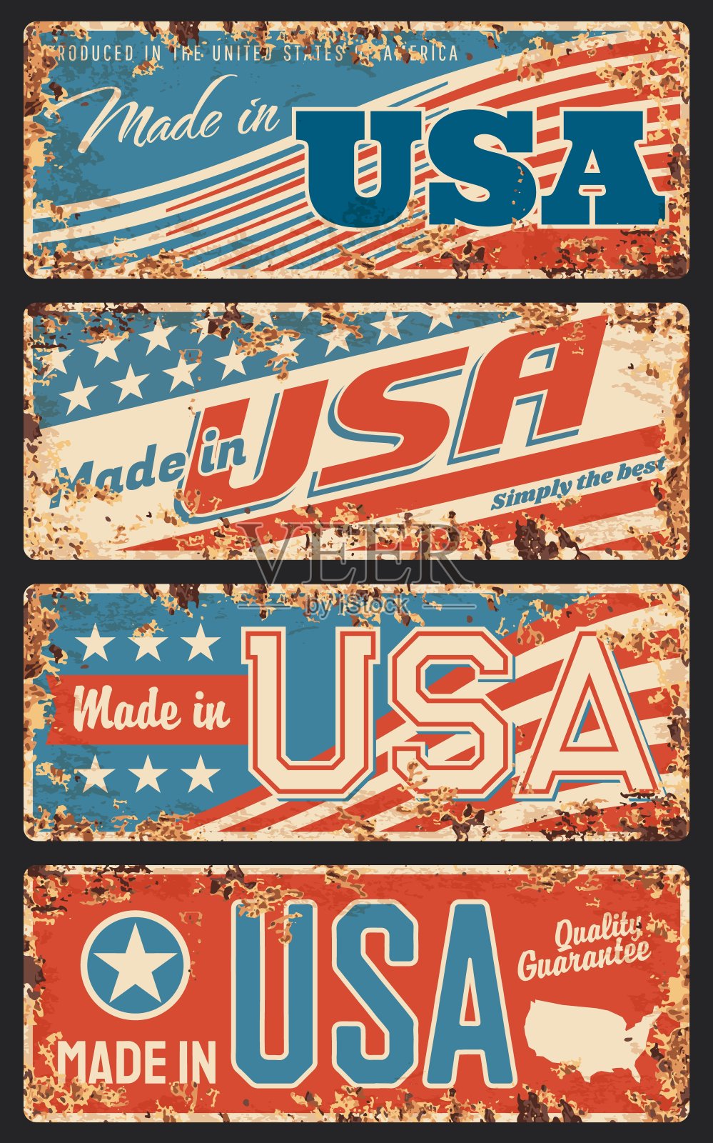 美国制造生锈金属板，招牌矢量插画图片素材
