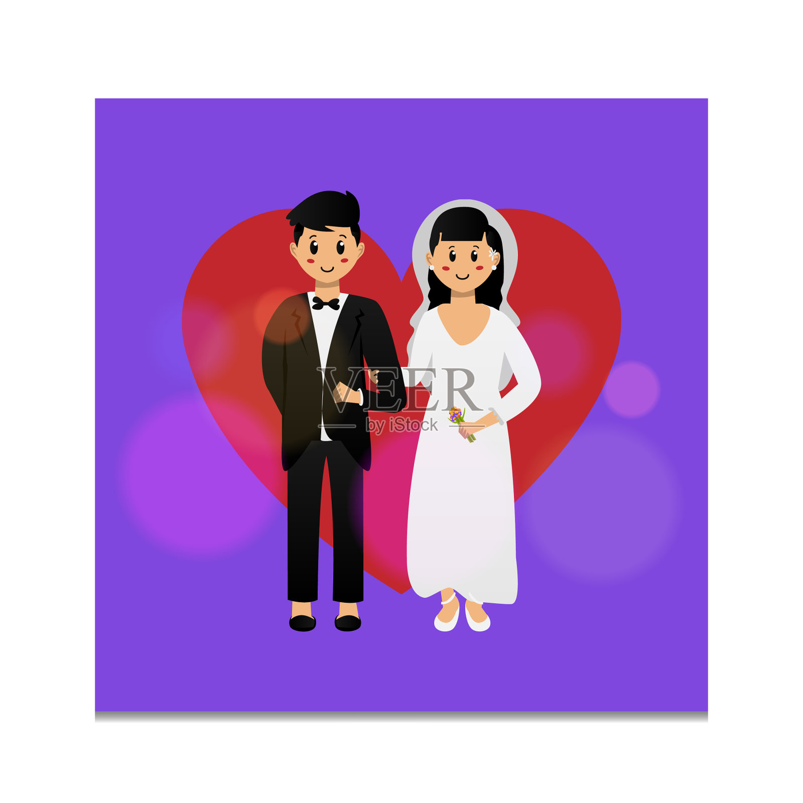 可爱的新娘和新郎婚礼请柬插画图片素材