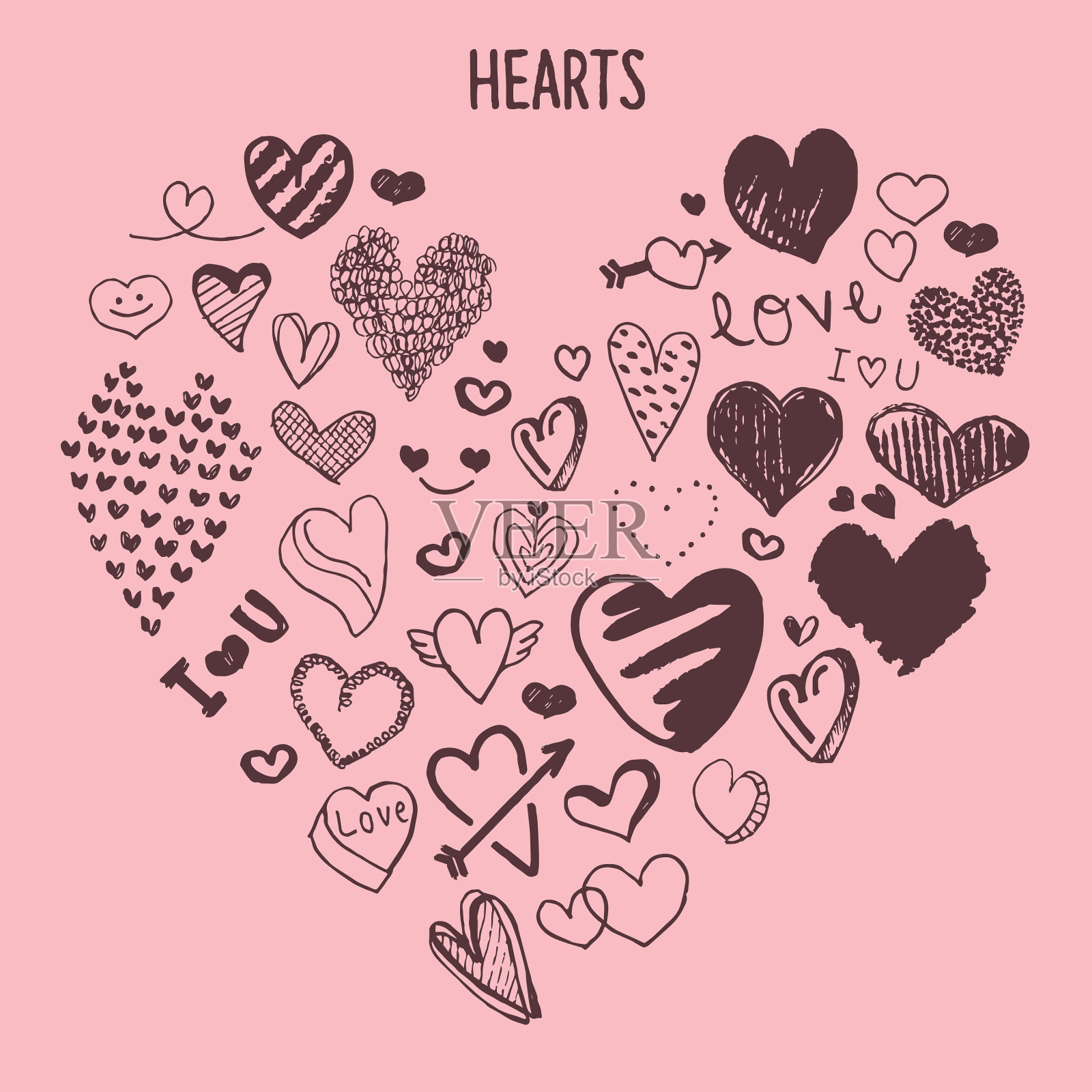 心形情人节手绘涂鸦素描插画图片素材