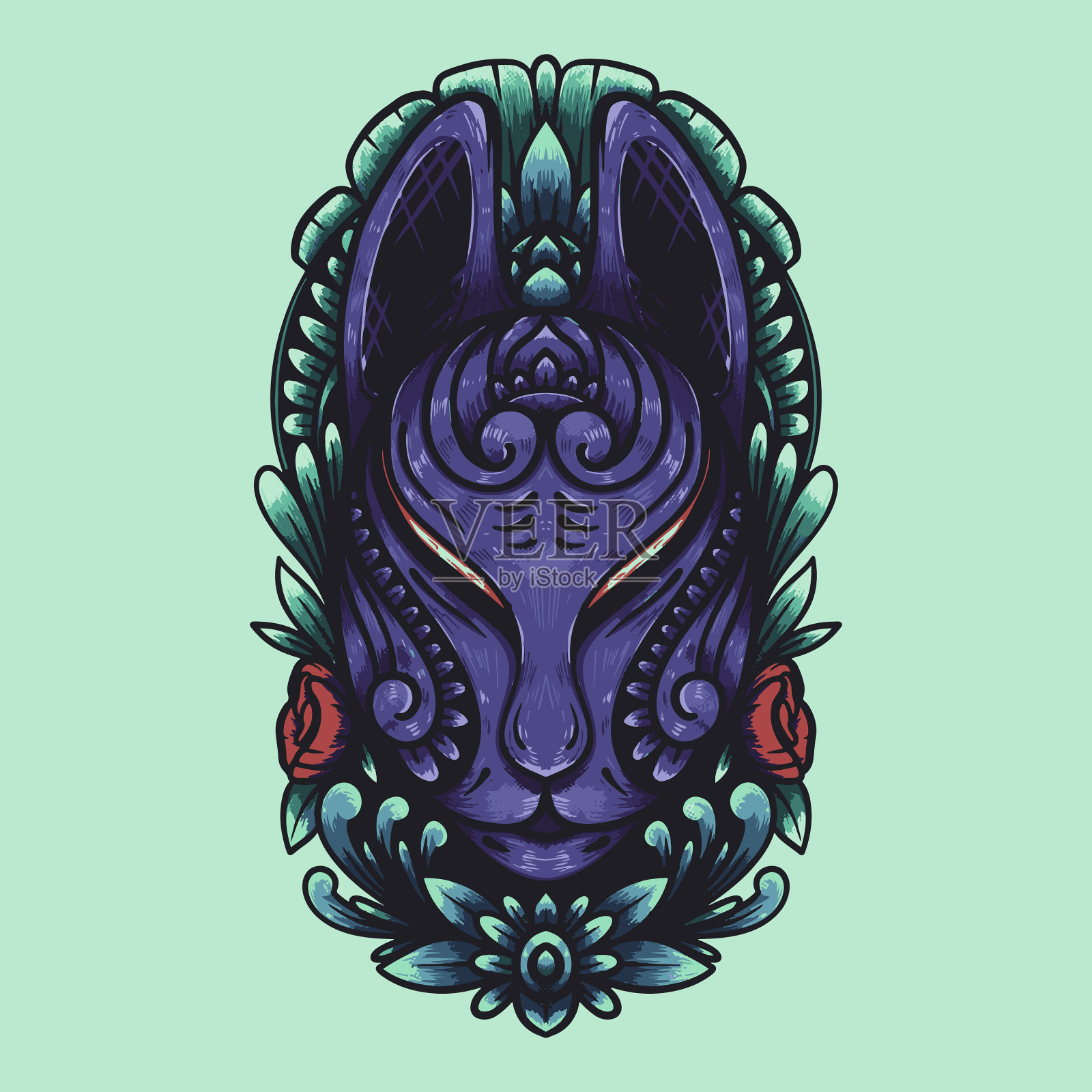 深蓝色的狐猴面具装饰插画图片素材