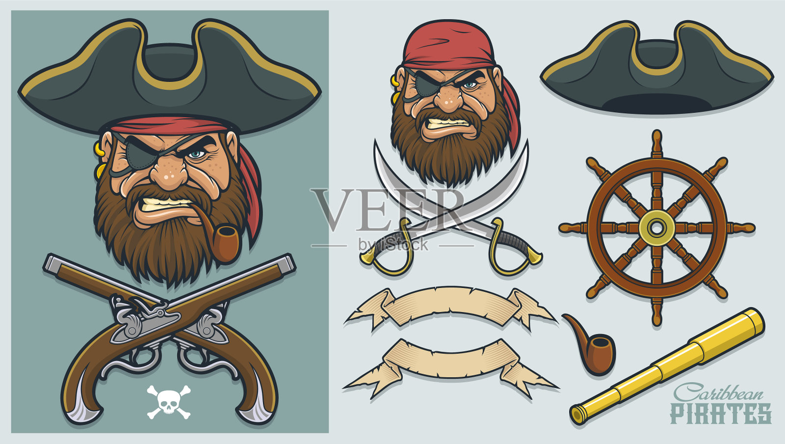 创造吉祥物和标志的海盗元素插画图片素材