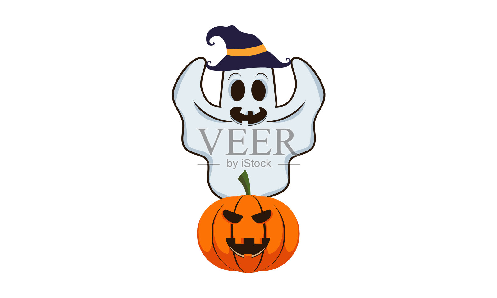 幽灵和南瓜的万圣节概念插画图片素材