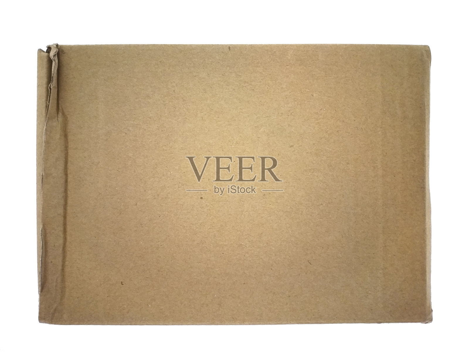 俯视图的矩形棕色纸盒背景孤立在白色背景。使用纸板纹理。包装和运输概念。照片摄影图片