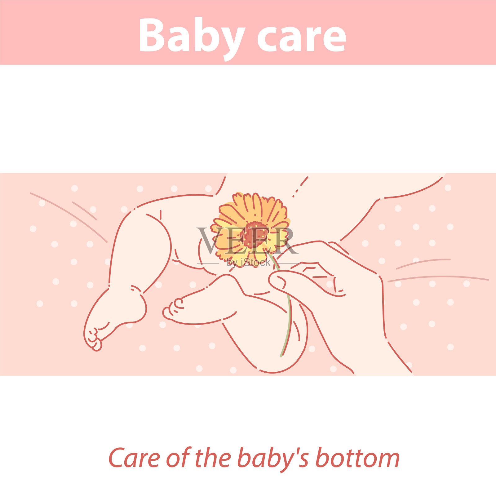 沐浴护理屁股和手用花插画图片素材