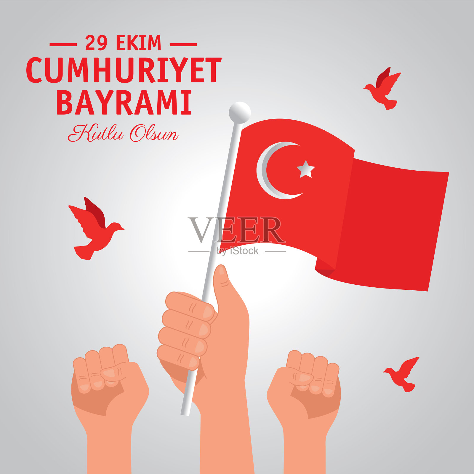 10月29日，手举旗帜和鸽子插画图片素材