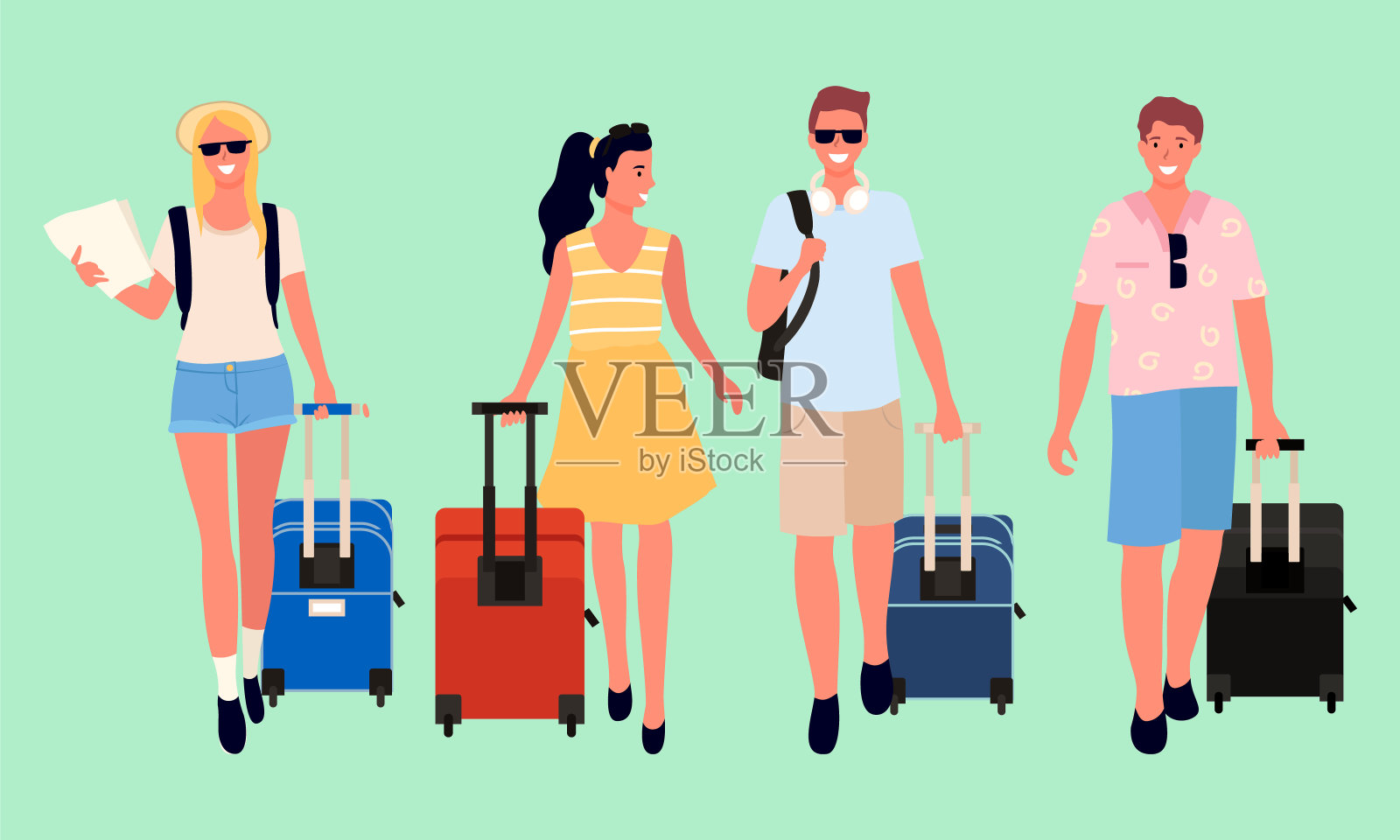 带着行李和地图的人，旅行者夫妇插画图片素材