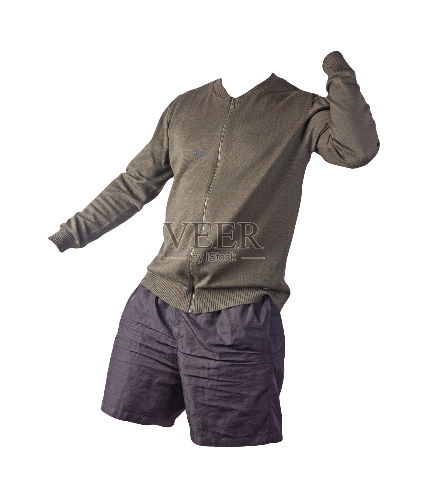 男子飞行员夹克运动短裤孤立的白色背景。时尚的休闲装照片摄影图片