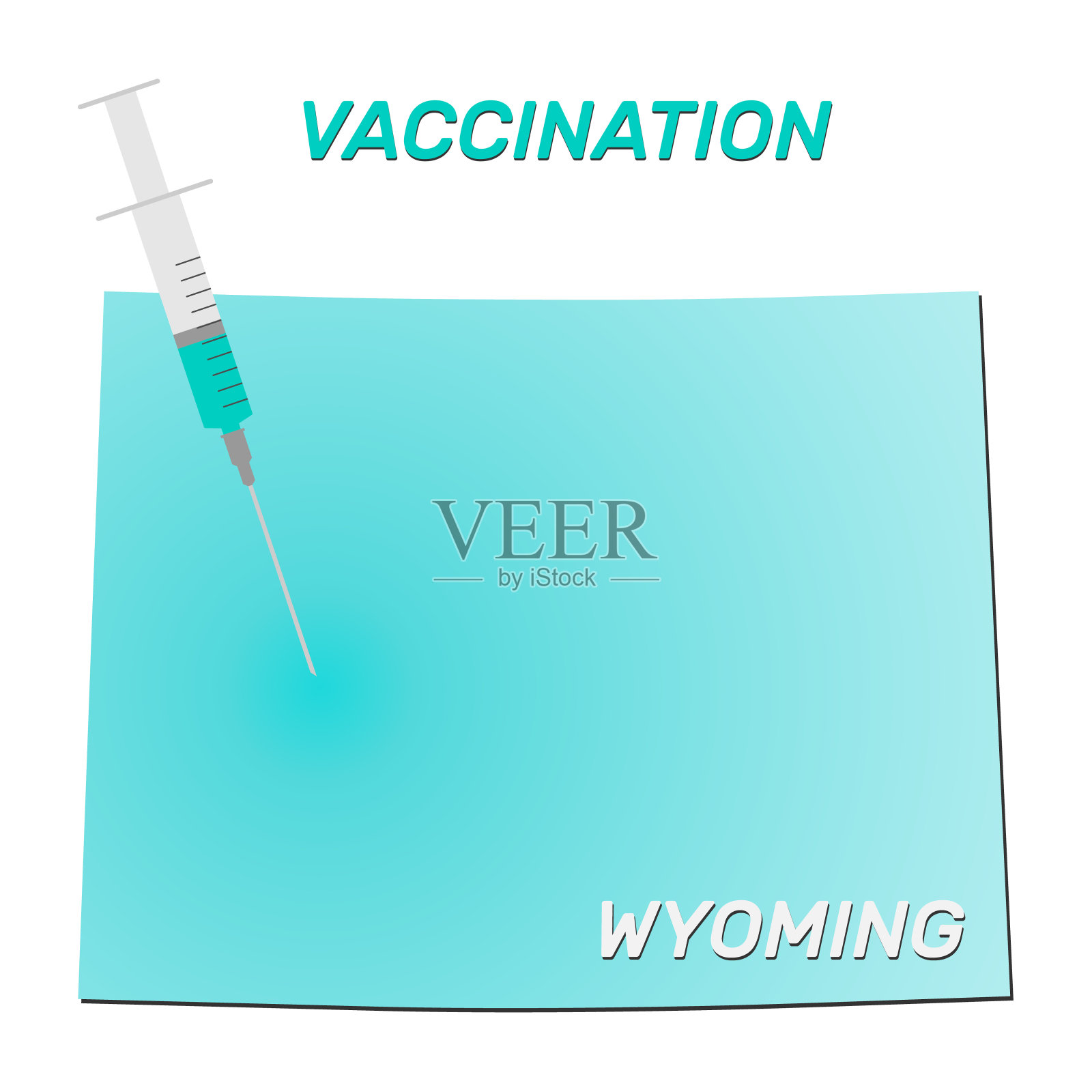 怀俄明的疫苗接种。冠状病毒疫苗概念，疫苗注射器和针种植怀俄明州地图。插画图片素材