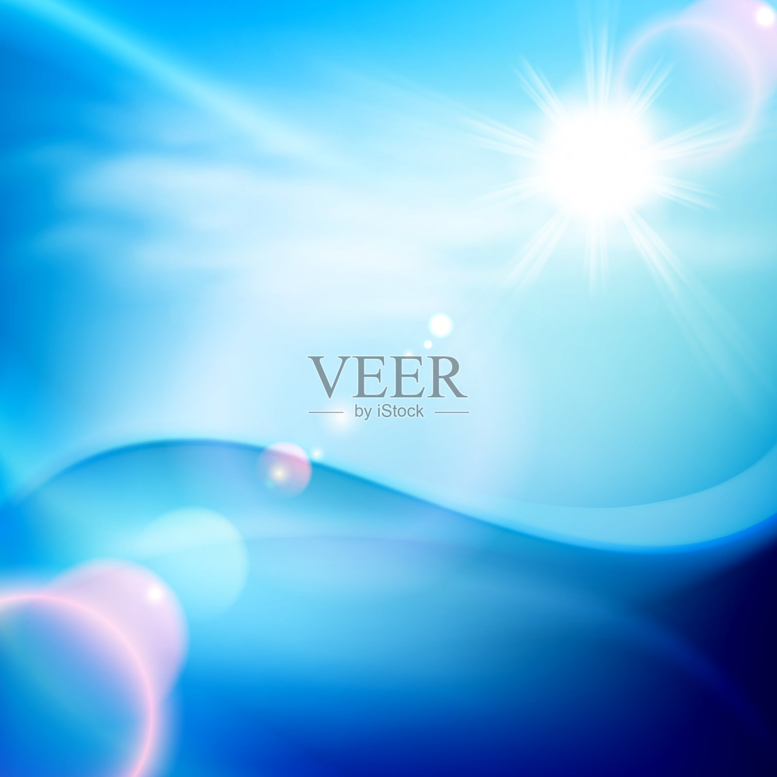 水波在晴天。蓝色背景。插画图片素材