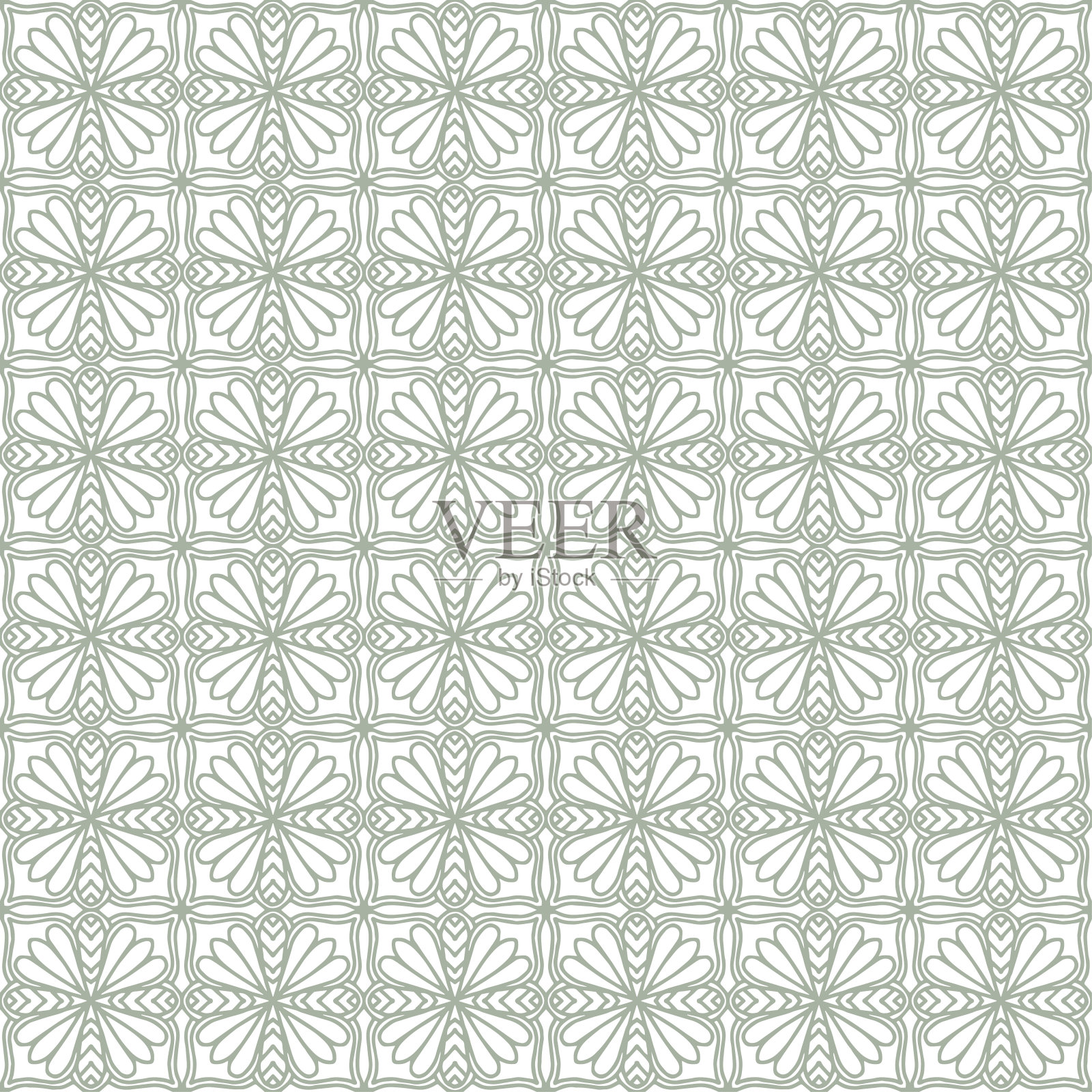 无缝的图案与民间风格的花饰绿色和白色的颜色插画图片素材