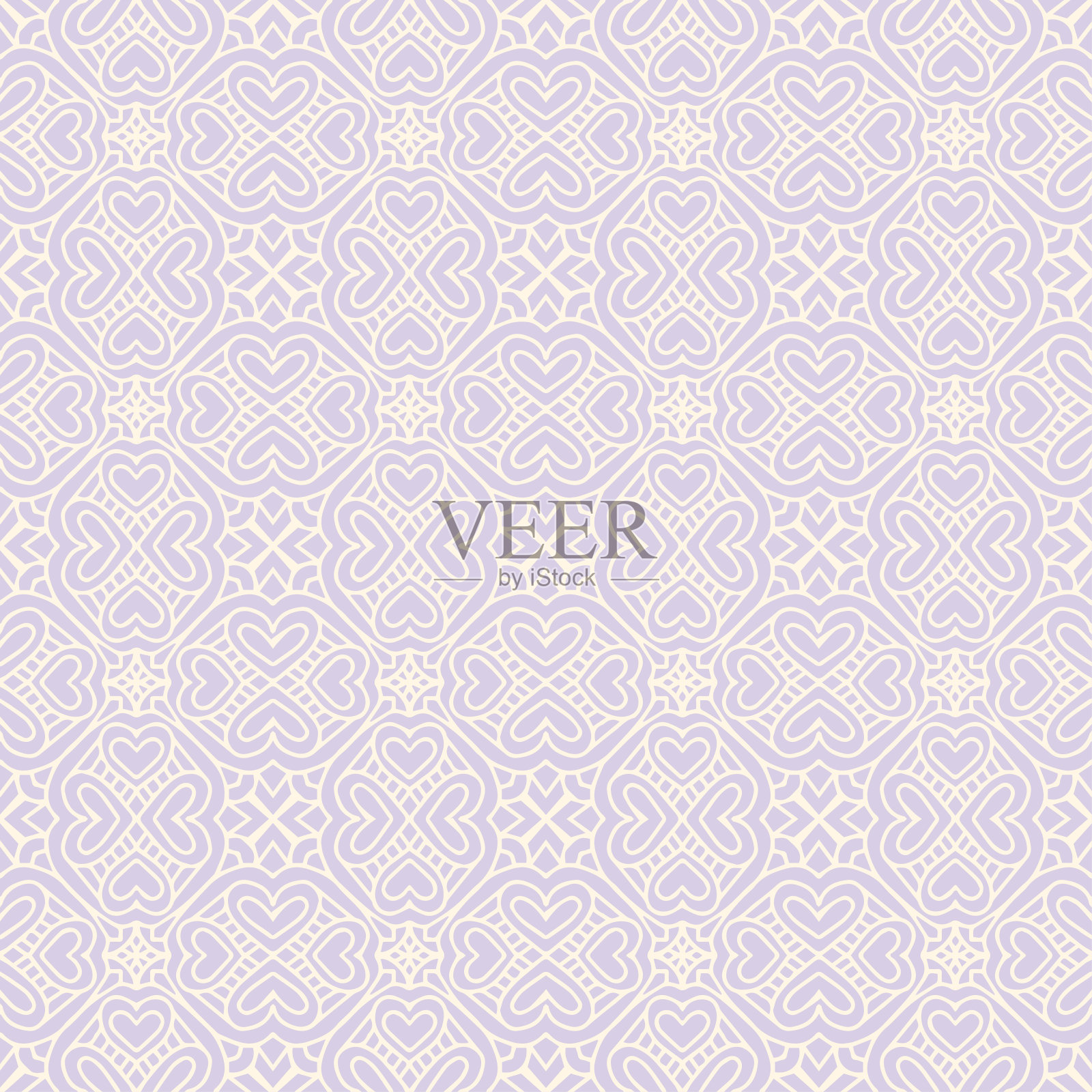 天衣无缝的图案与浅紫色和白色的花卉饰品和心插画图片素材