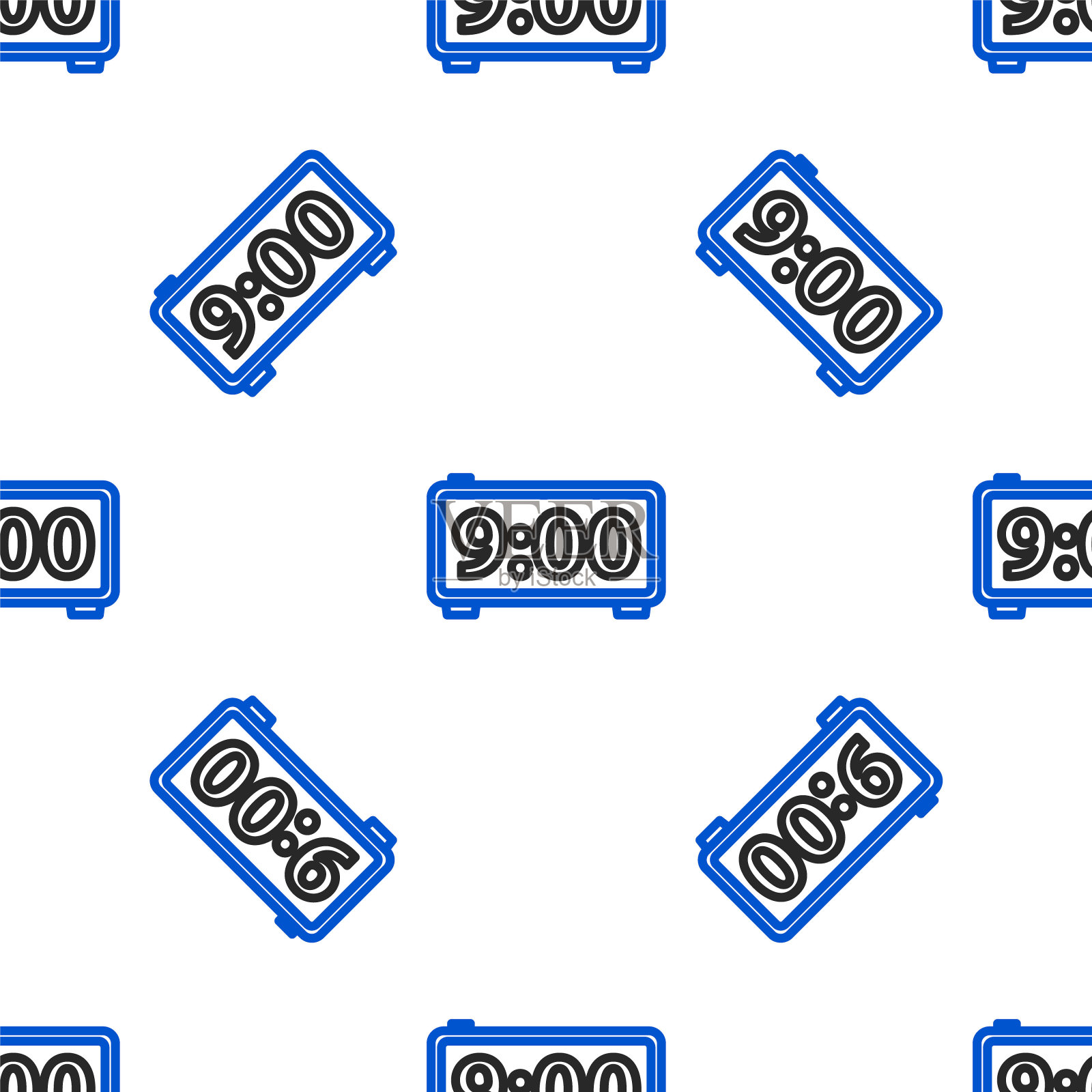 线数字闹钟图标隔离无缝模式上的白色背景。电子手表闹钟。时间图标。色彩斑斓的轮廓的概念。向量插画图片素材