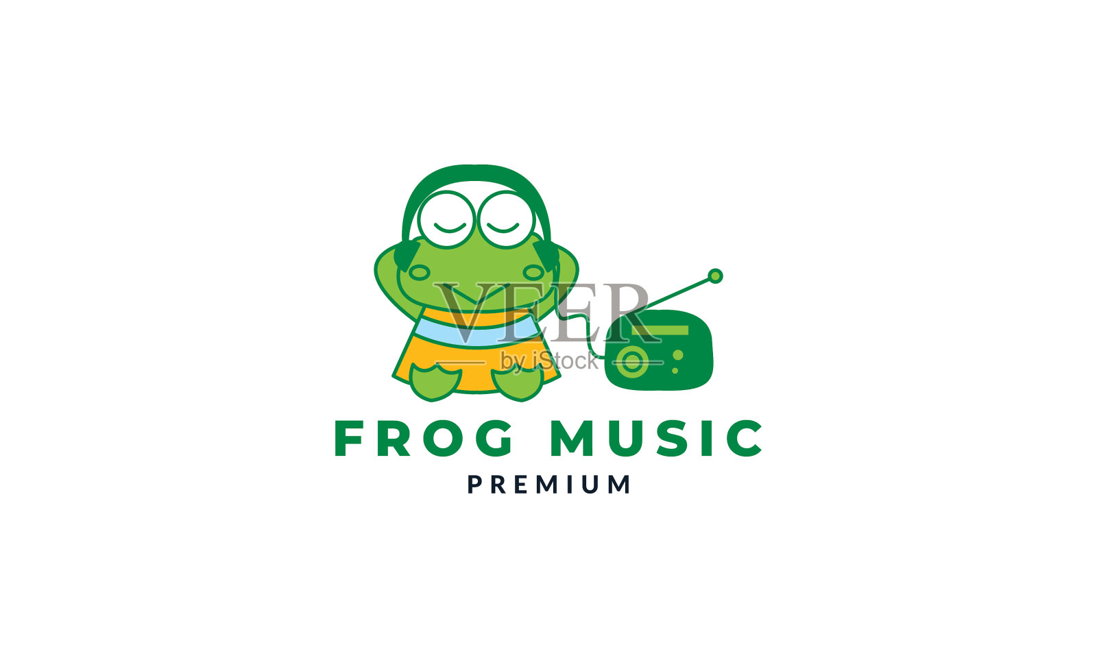 青蛙与音乐可爱的卡通现代标志图标插画图片素材