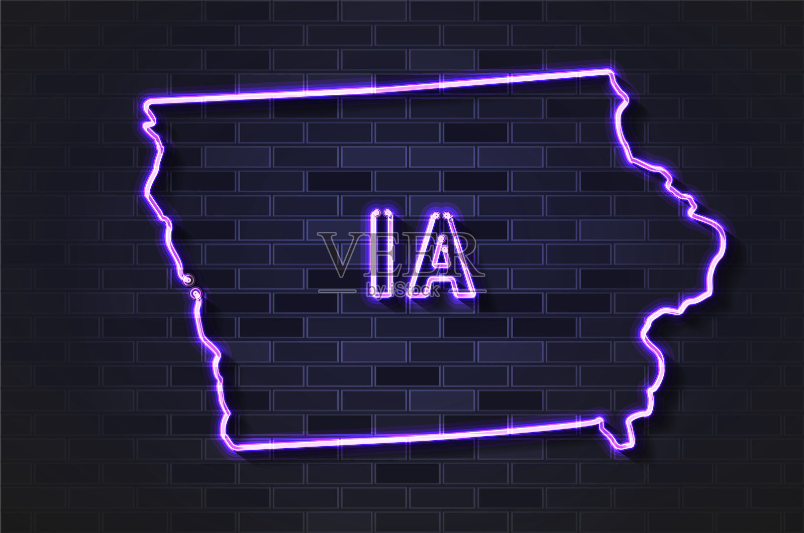 爱荷华州地图上的霓虹灯或玻璃管发光插画图片素材