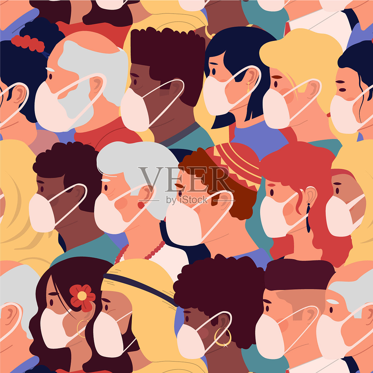 人在面具图案纹理人的侧面插画图片素材