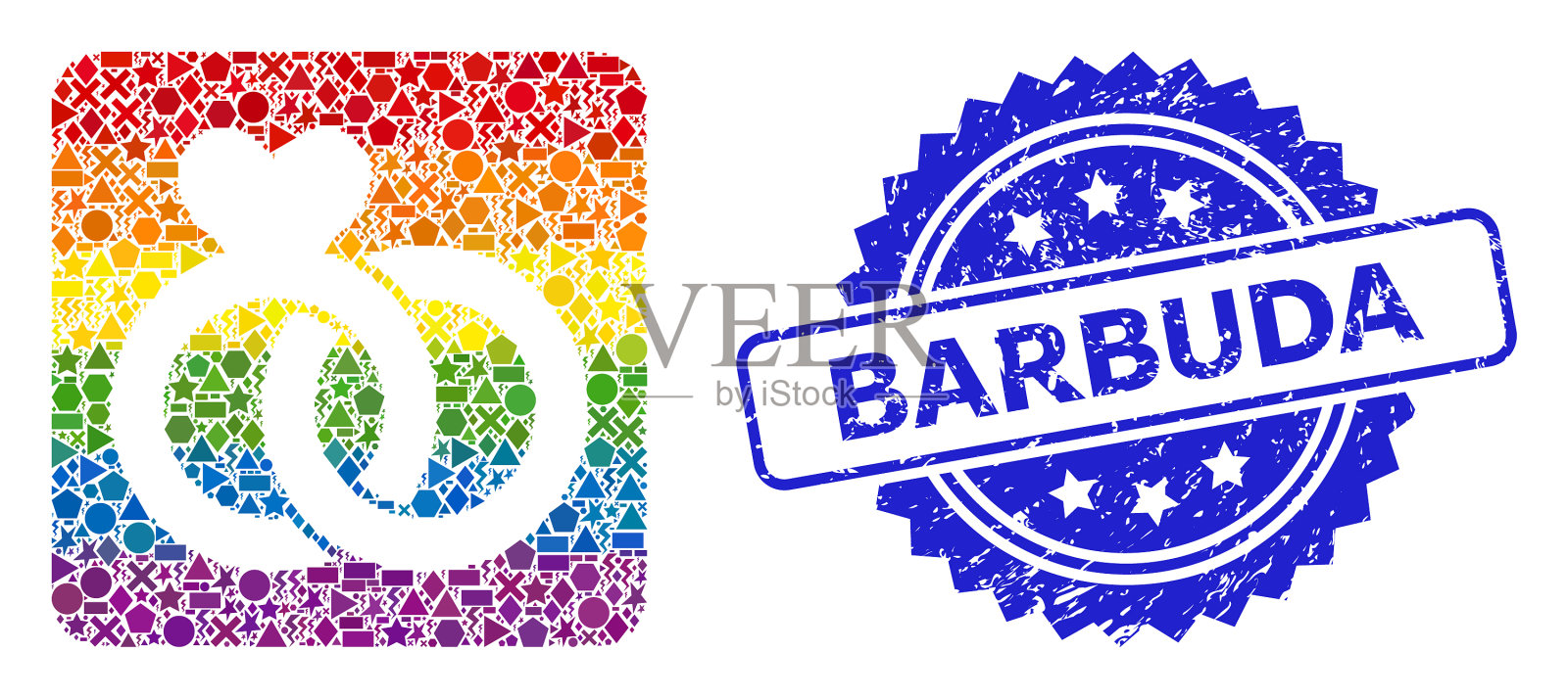 格琅吉巴布达邮票印章和明亮的几何插画图片素材