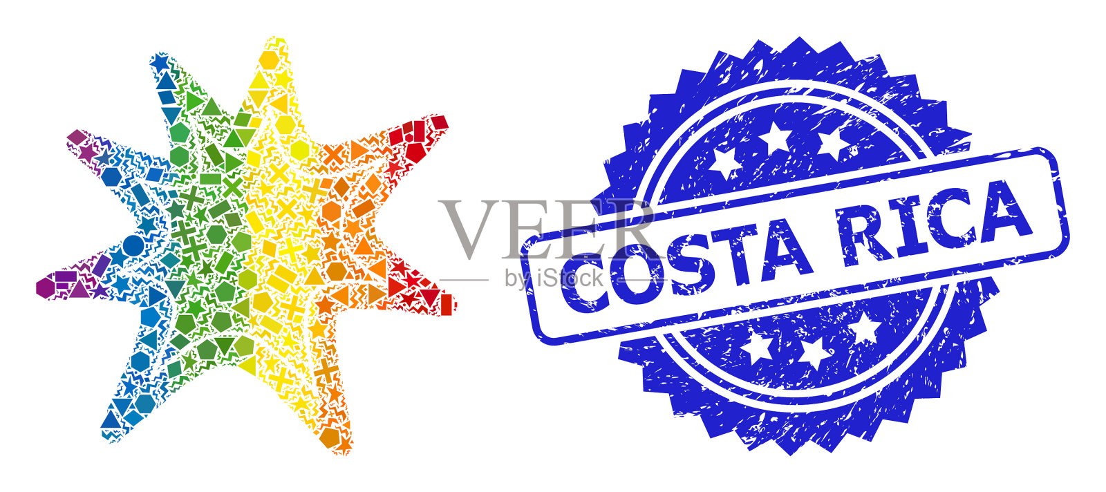 刻有哥斯达黎加海豹和明亮的几何图案插画图片素材