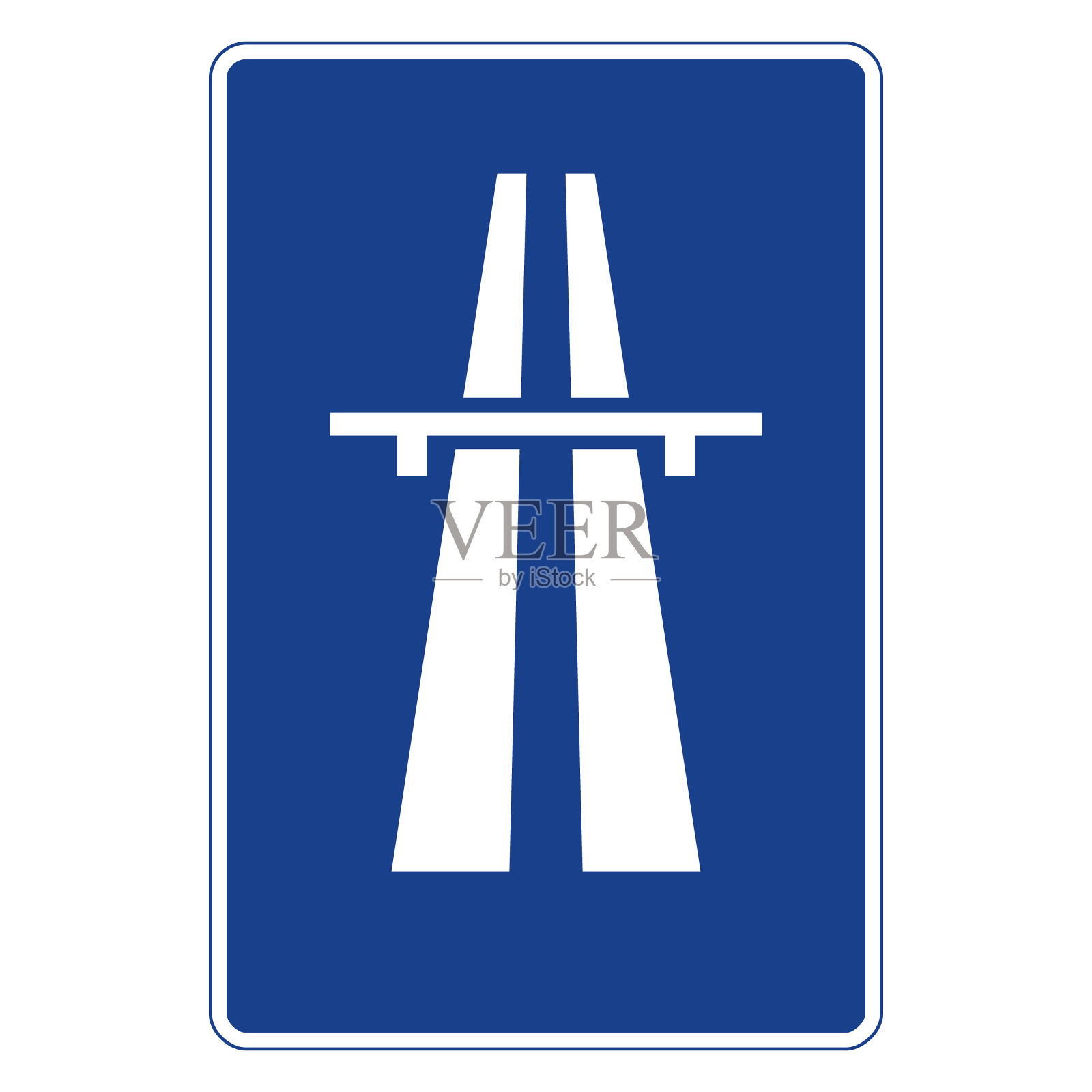 蓝色和白色的矩形交通信号，孤立在白色背景上。高速公路开始标志设计元素图片