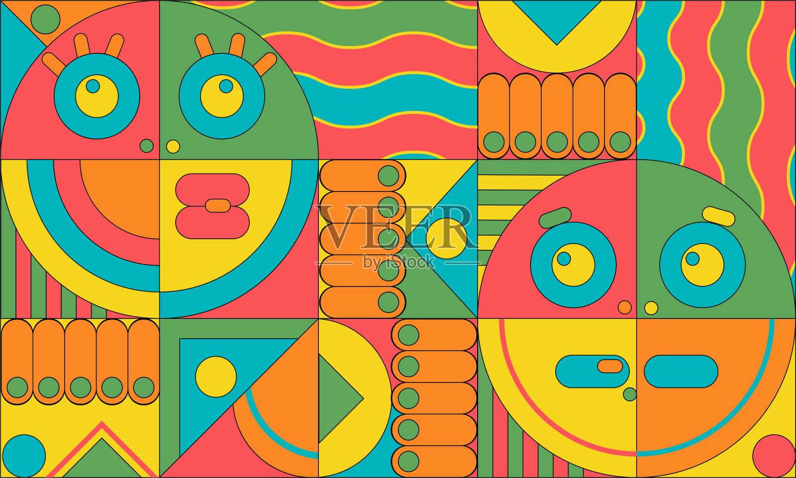 几何极简主义艺术海报与简单的形状和数字。抽象矢量图案设计在斯堪的纳维亚风格的网页横幅，商业展示，品牌包装，织物打印，壁纸插画图片素材