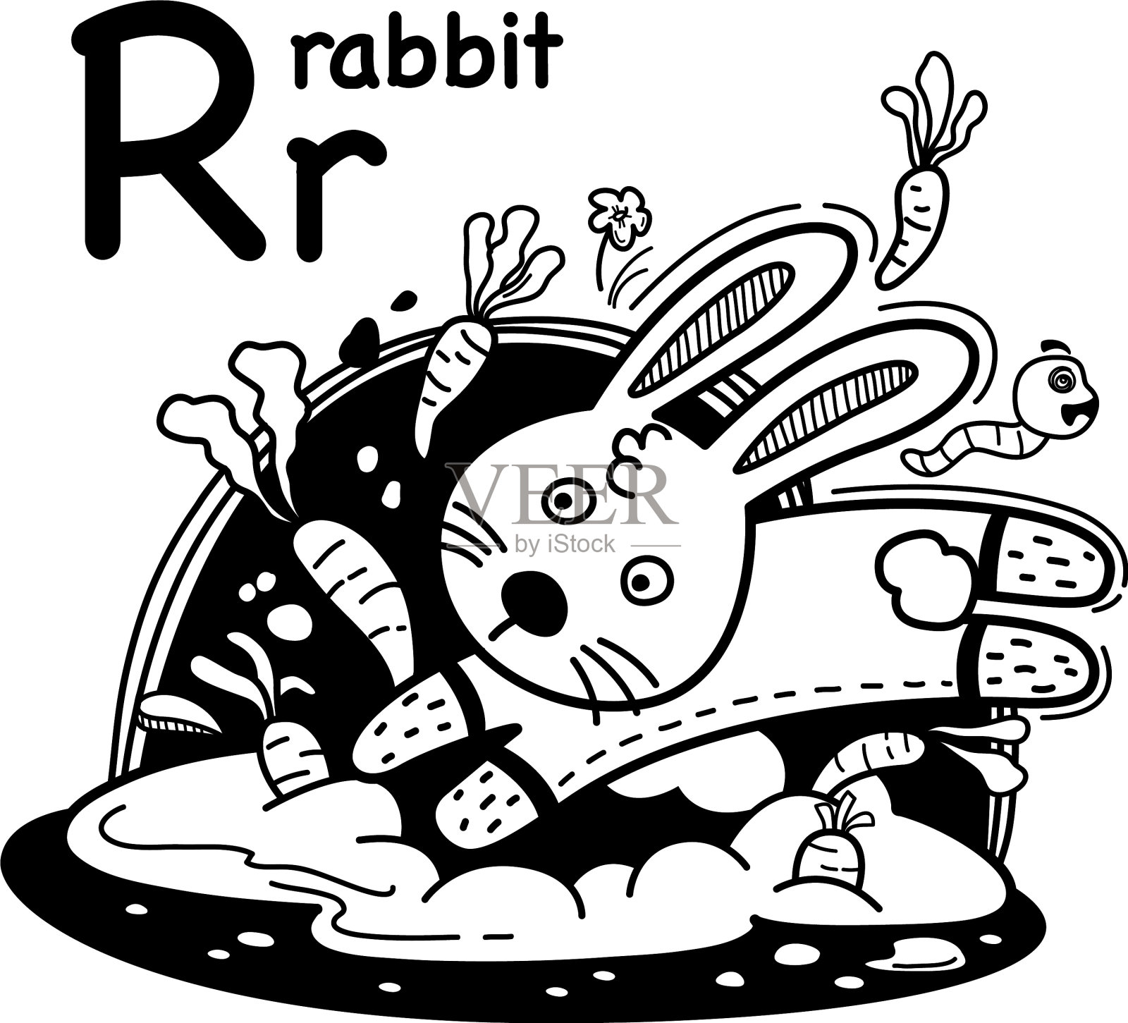手绘字母r-rabbit设计元素图片