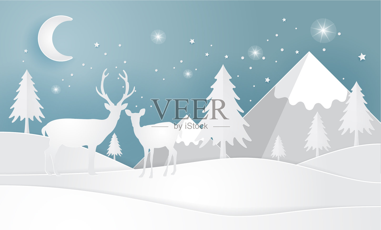 森林里的鹿用雪纸制作工艺品插画图片素材