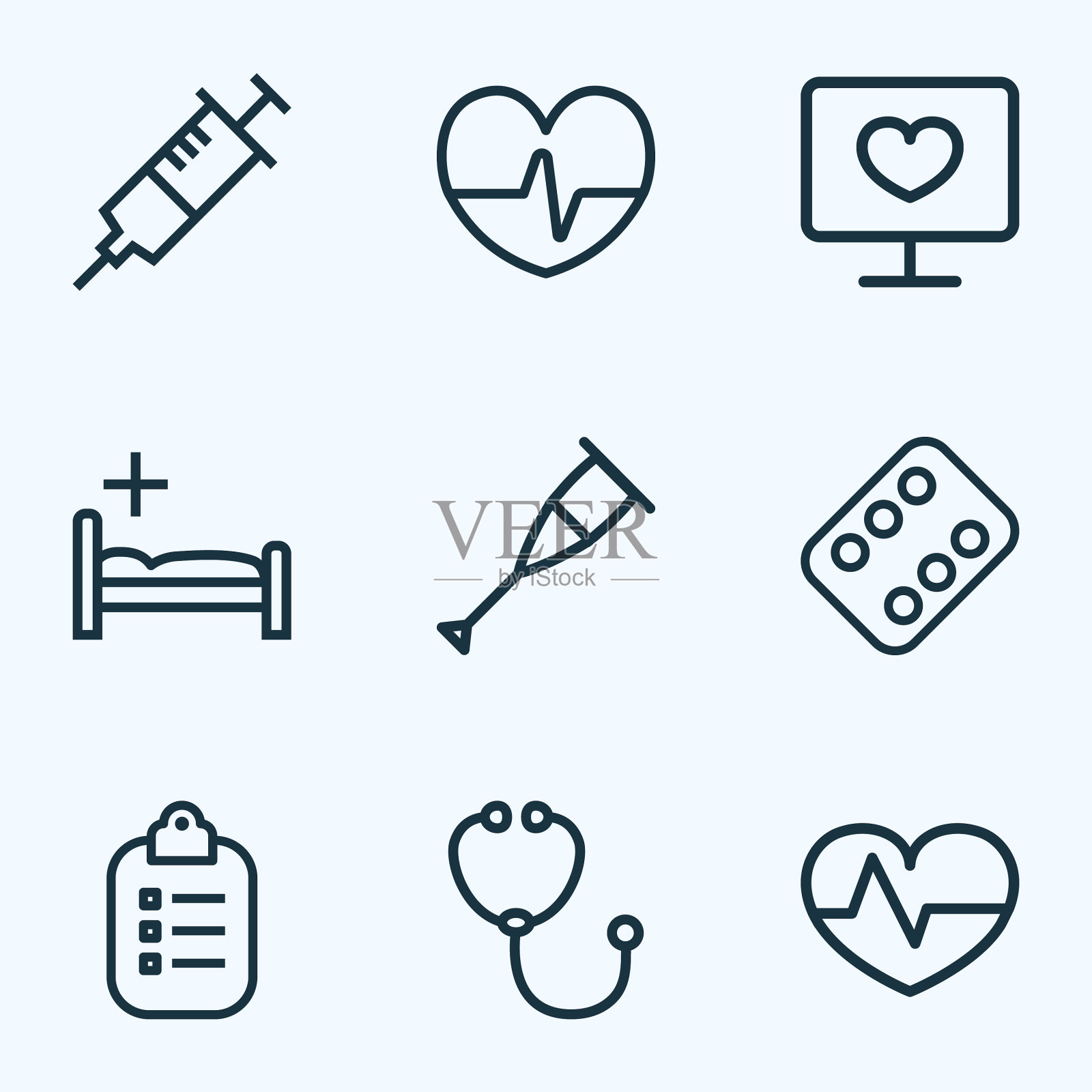 药物图标系列风格设置与脉冲注射图标素材