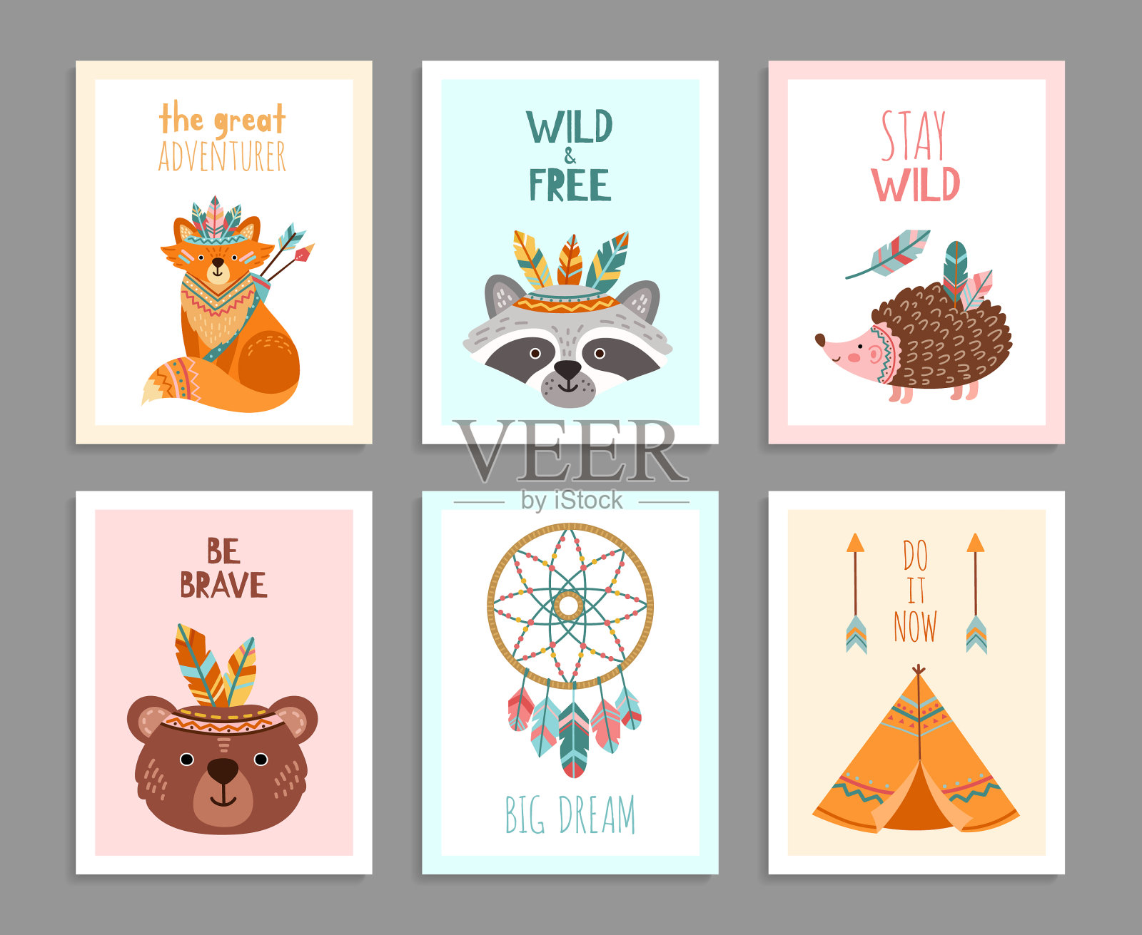 做勇敢的海报林地野生动物部落插画图片素材