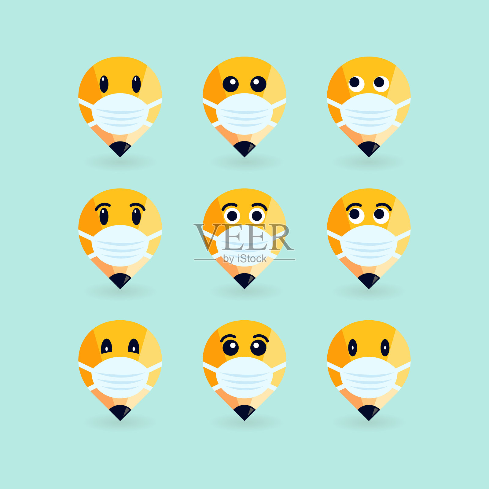 铅笔表情加上口罩插画图片素材