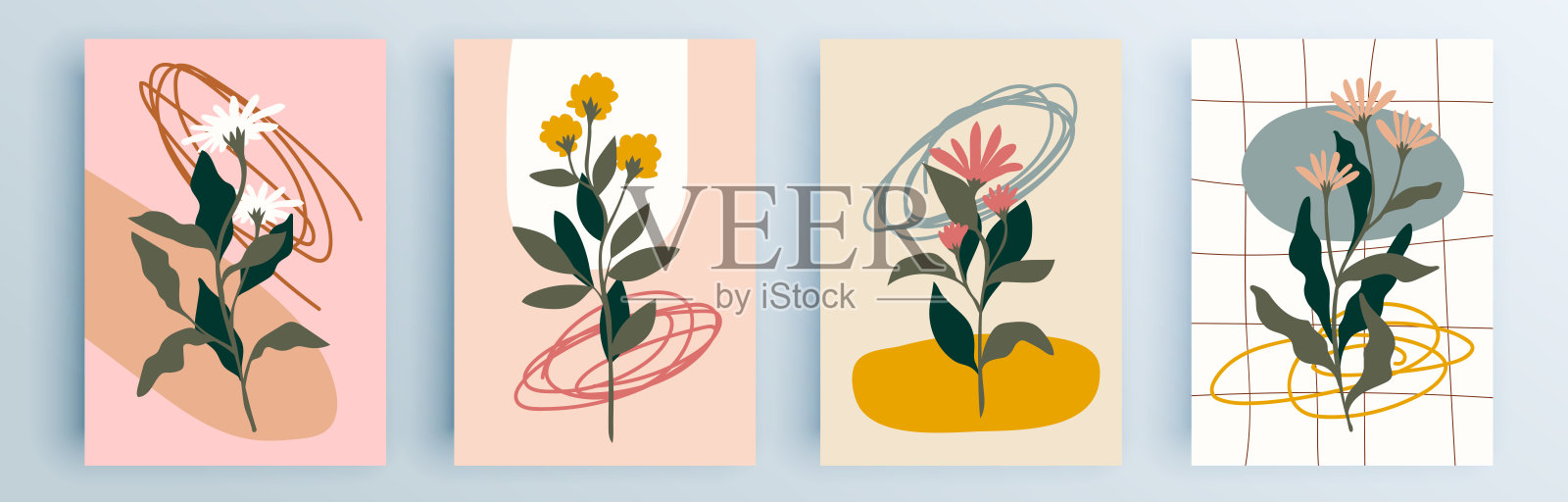 现代抽象封面集，极简封面设计。彩色几何背景，矢量插图。插画图片素材