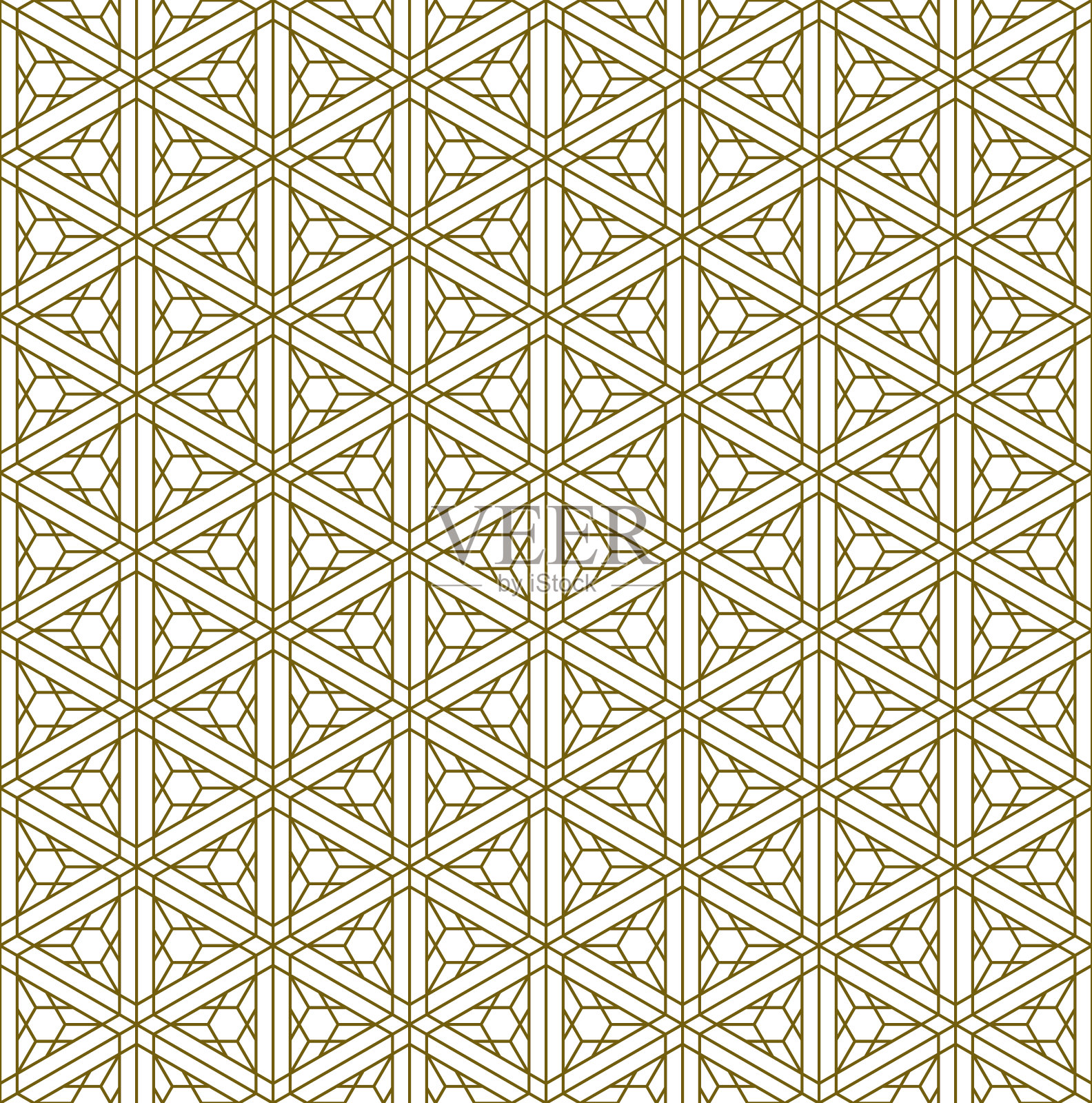 无缝日本传统装饰久美子。金黄色线条。插画图片素材