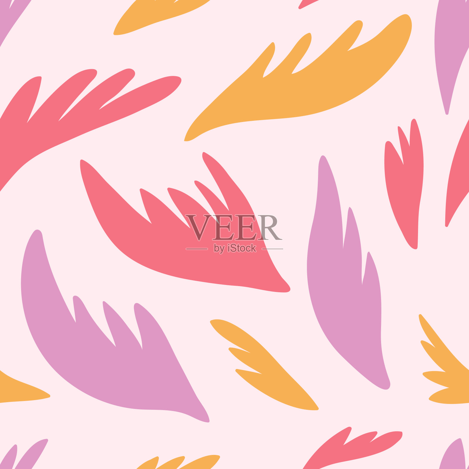 矢量手绘无缝图案可爱的设计。红色，紫色，黄色，自然的形状插画图片素材