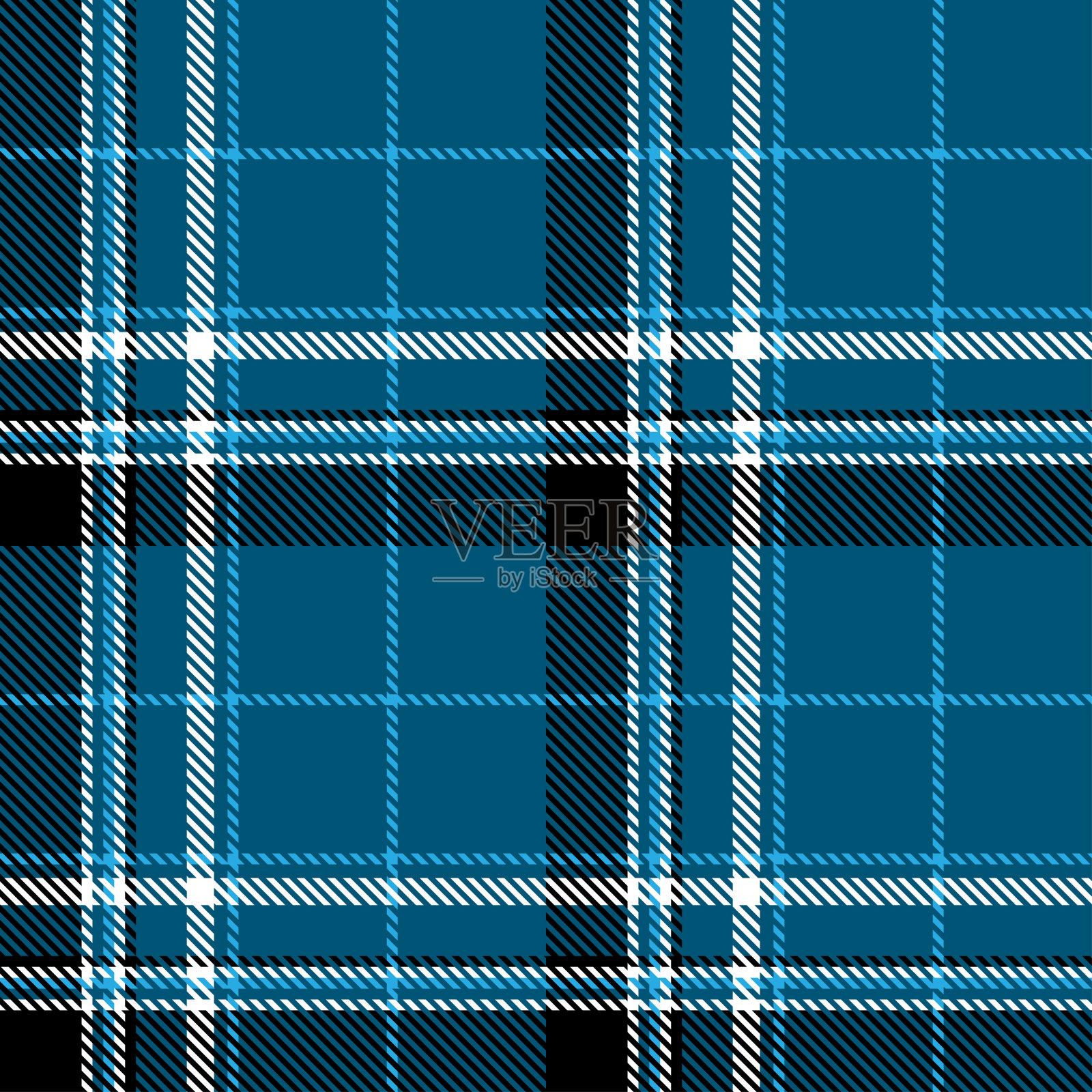 格子花呢无缝图案黑白色线织物纹理蓝色背景，苏格兰鸟笼，新年圣诞装饰，检查设计矢量插图插画图片素材