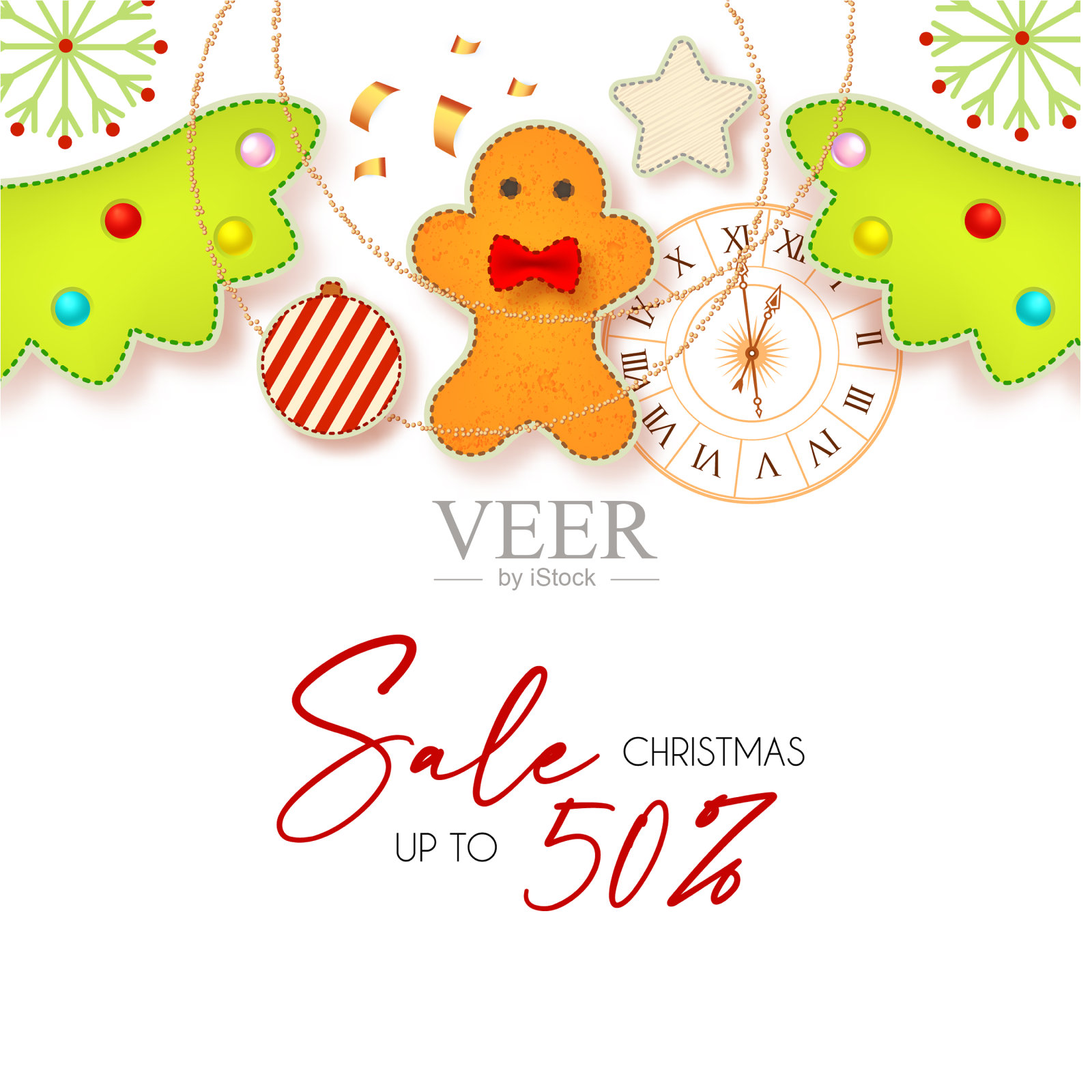 圣诞促销可爱的设计模板与圣诞老人插画图片素材