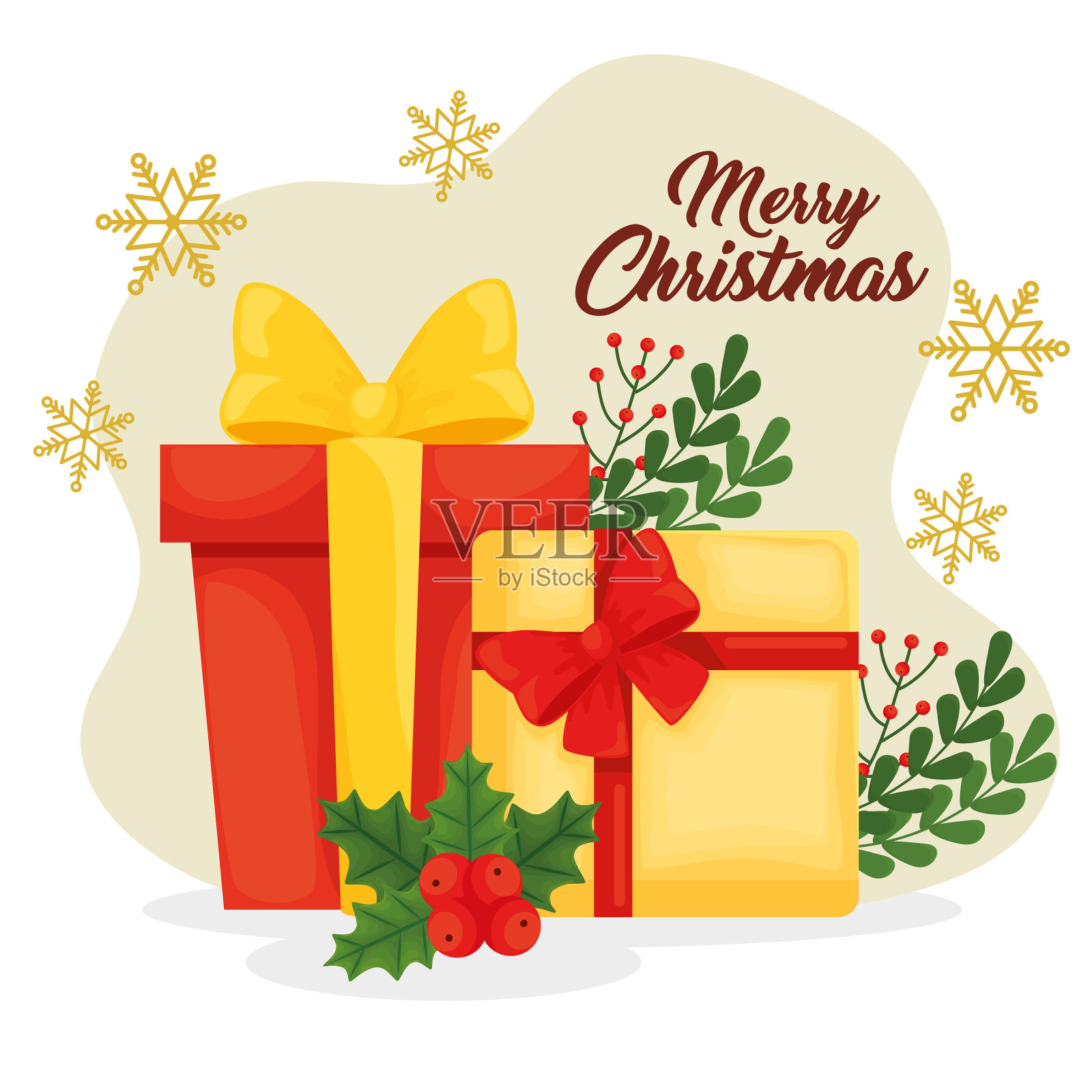 浆果图案圣诞礼物快乐设计元素图片