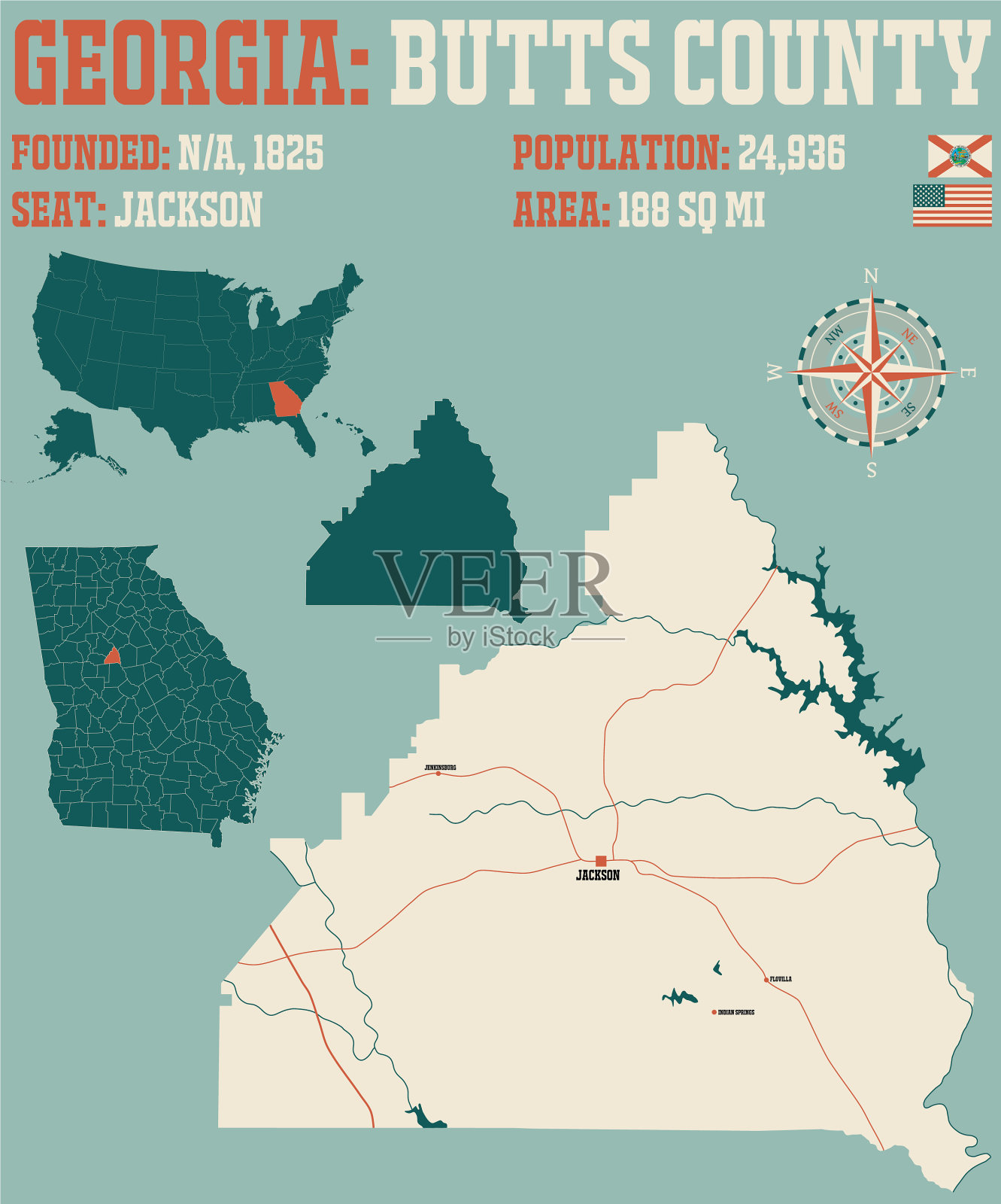 乔治亚州的地图屁股县插画图片素材