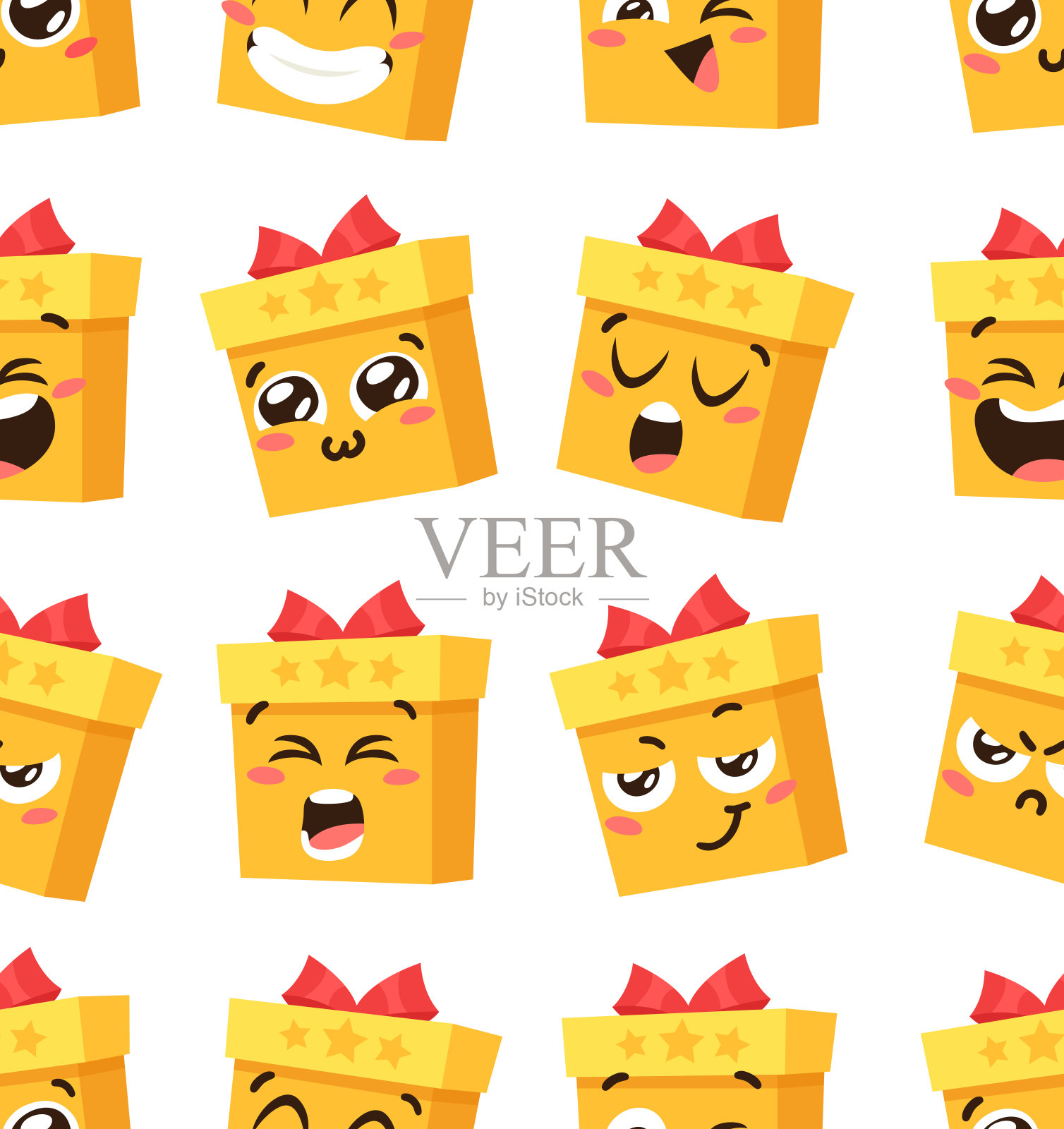 手绘圣诞表情符号礼盒在白色的背景。有创意的平面艺术。实际矢量绘图装饰。卡通人物表情符号插画图片素材