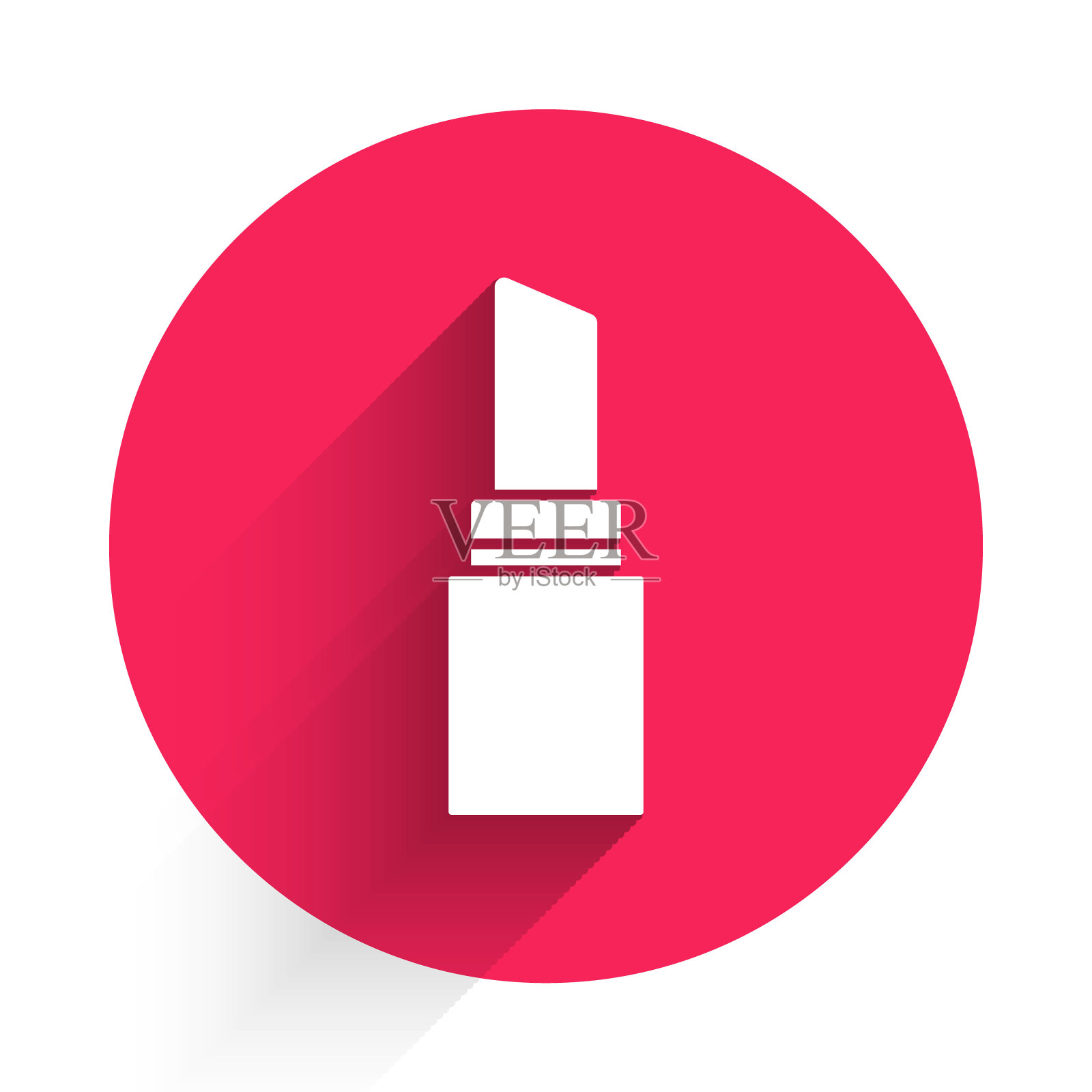 白色唇膏图标孤立与长阴影。3月8日。国际妇女节快乐。红色圆圈按钮。向量设计元素图片