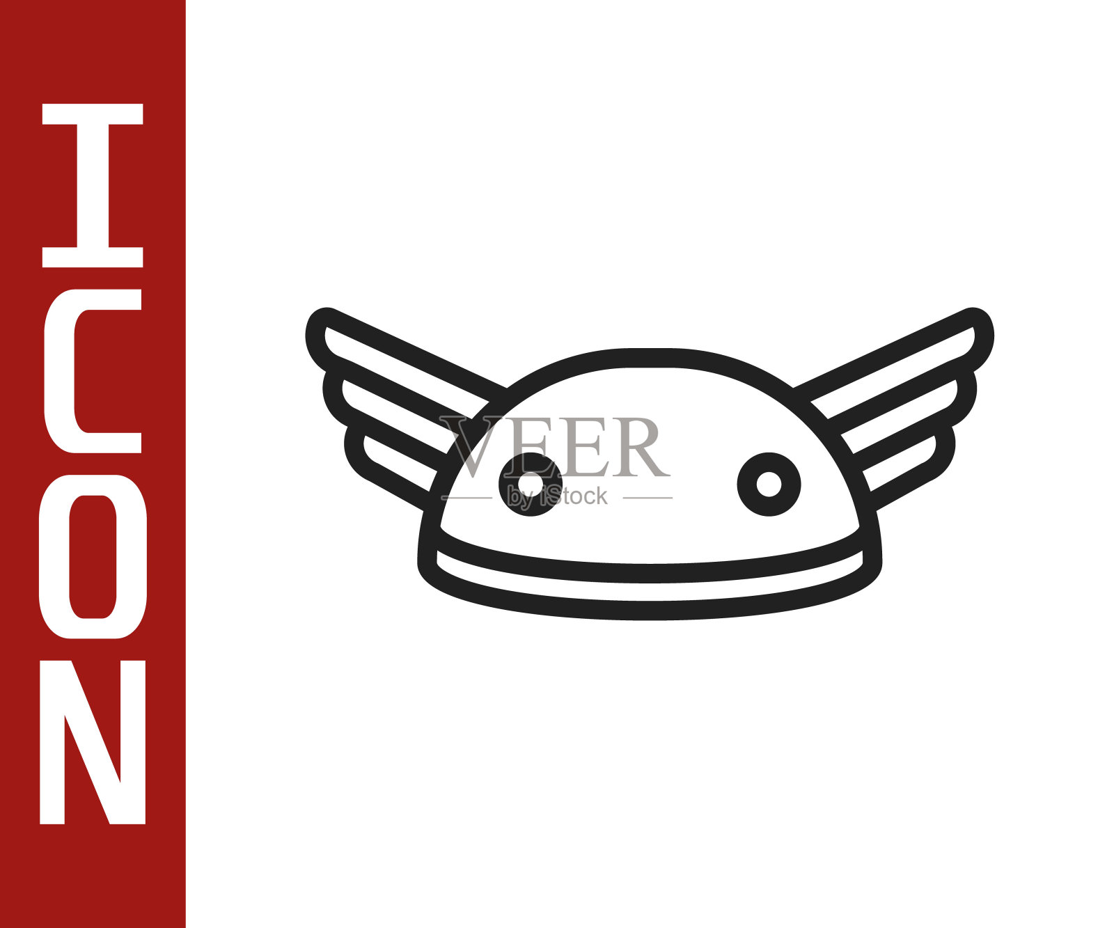 黑线头盔与翅膀图标孤立在白色背景。希腊神爱马仕。向量插画图片素材