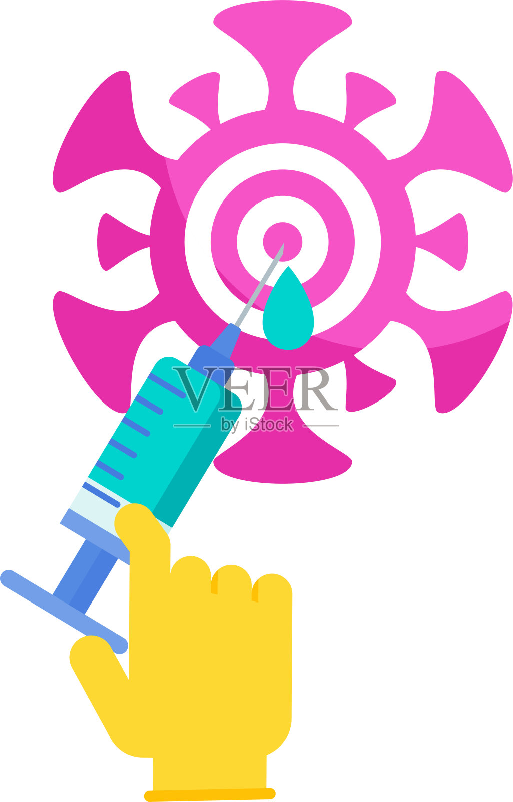 注射疫苗的注射器击中靶心。插画图片素材