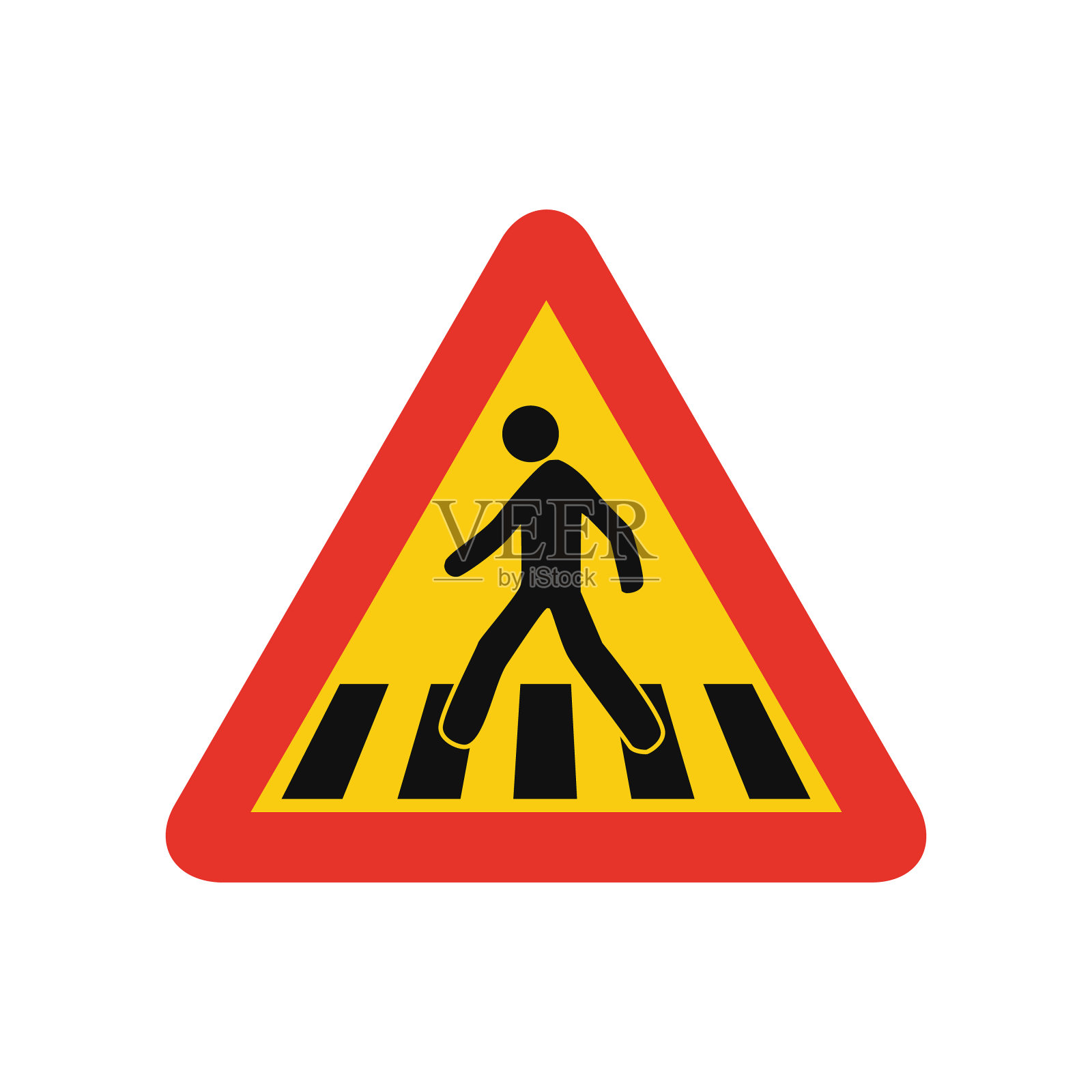 黄色和红色的三角形交通信号，孤立在白色背景上。行人过马路的临时警告设计元素图片