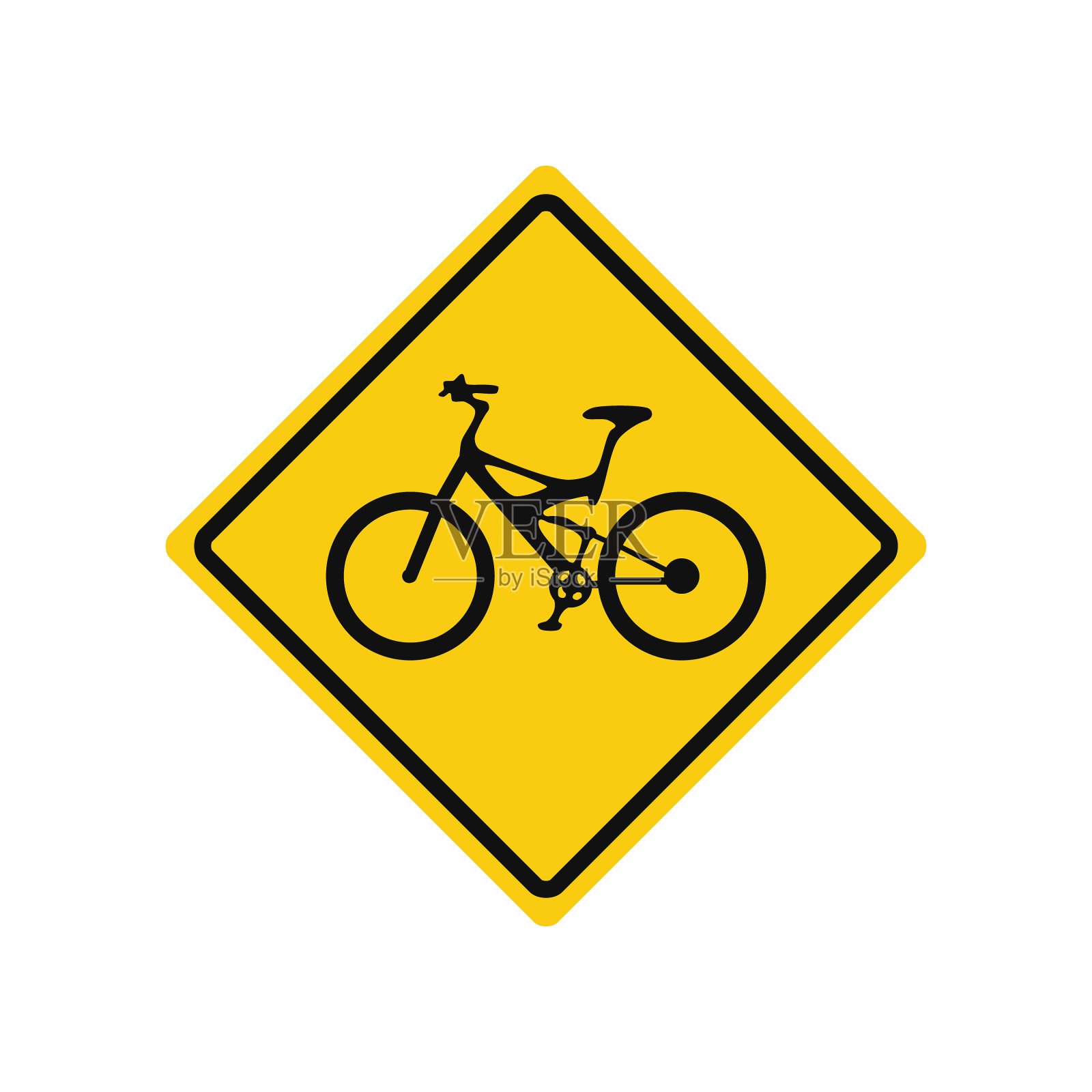 菱形交通信号，黄色和黑色，孤立在白色背景。单车穿越警告设计元素图片