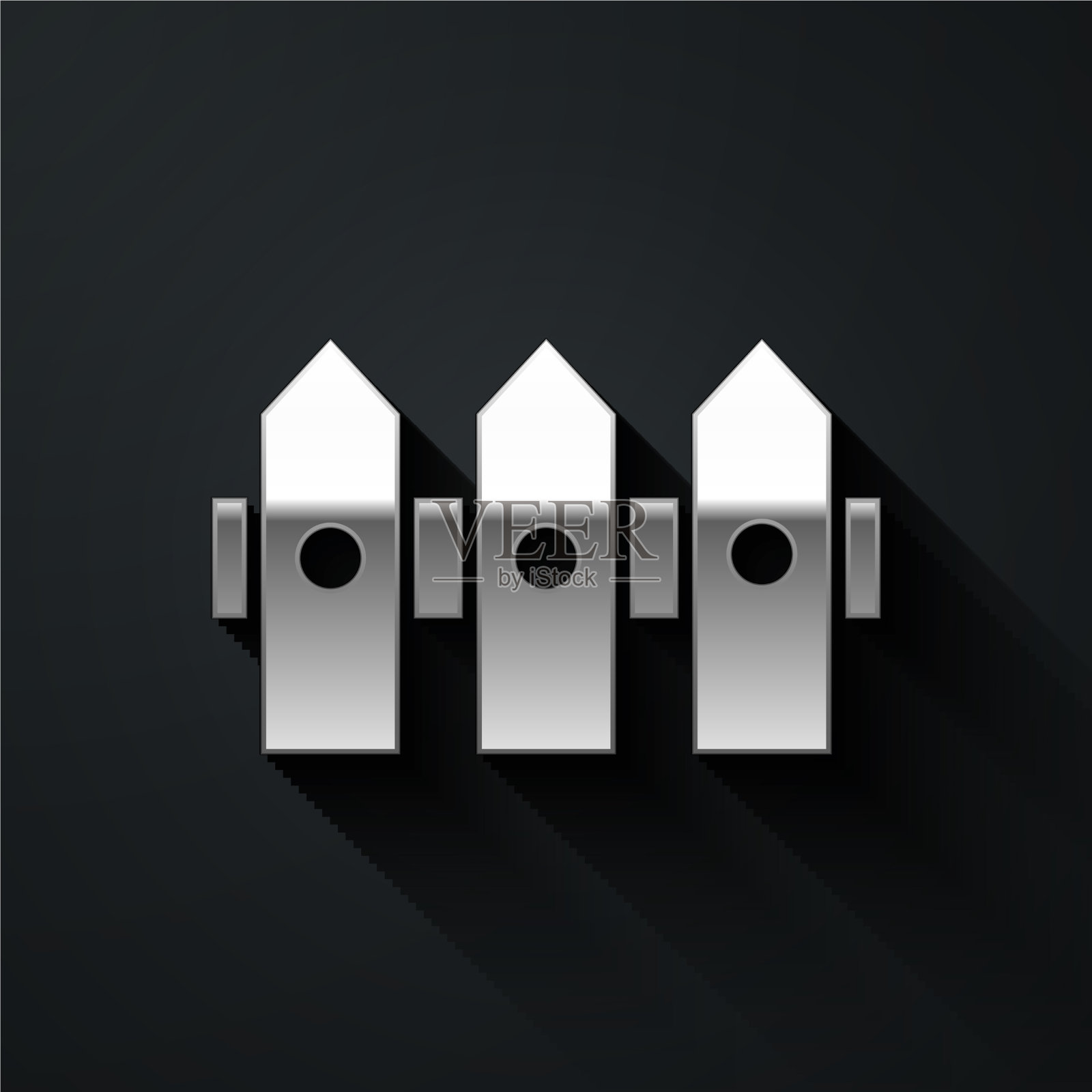 银色花园栅栏木制图标孤立在黑色图标素材