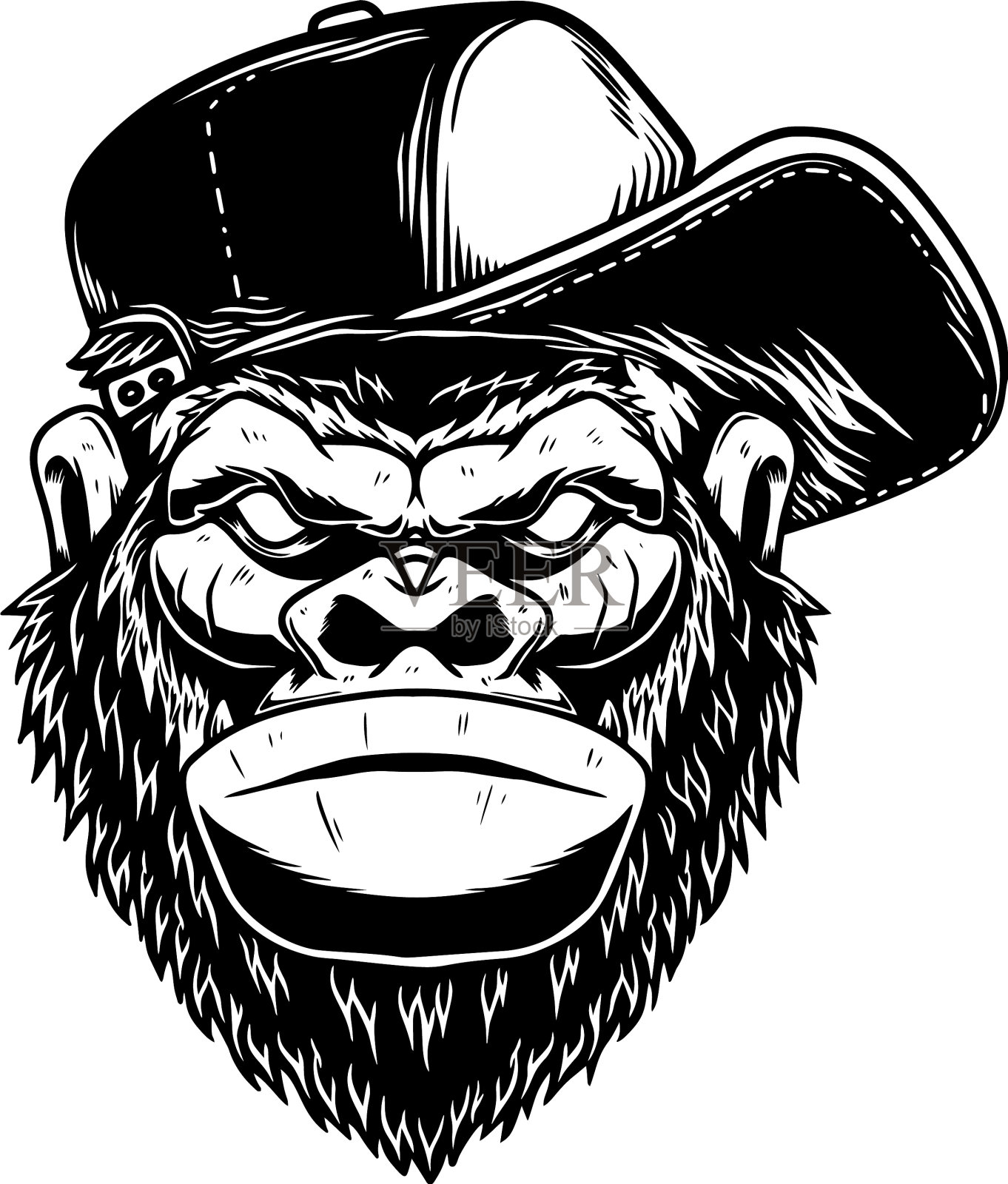 大猩猩头戴一顶老式棒球帽设计元素图片