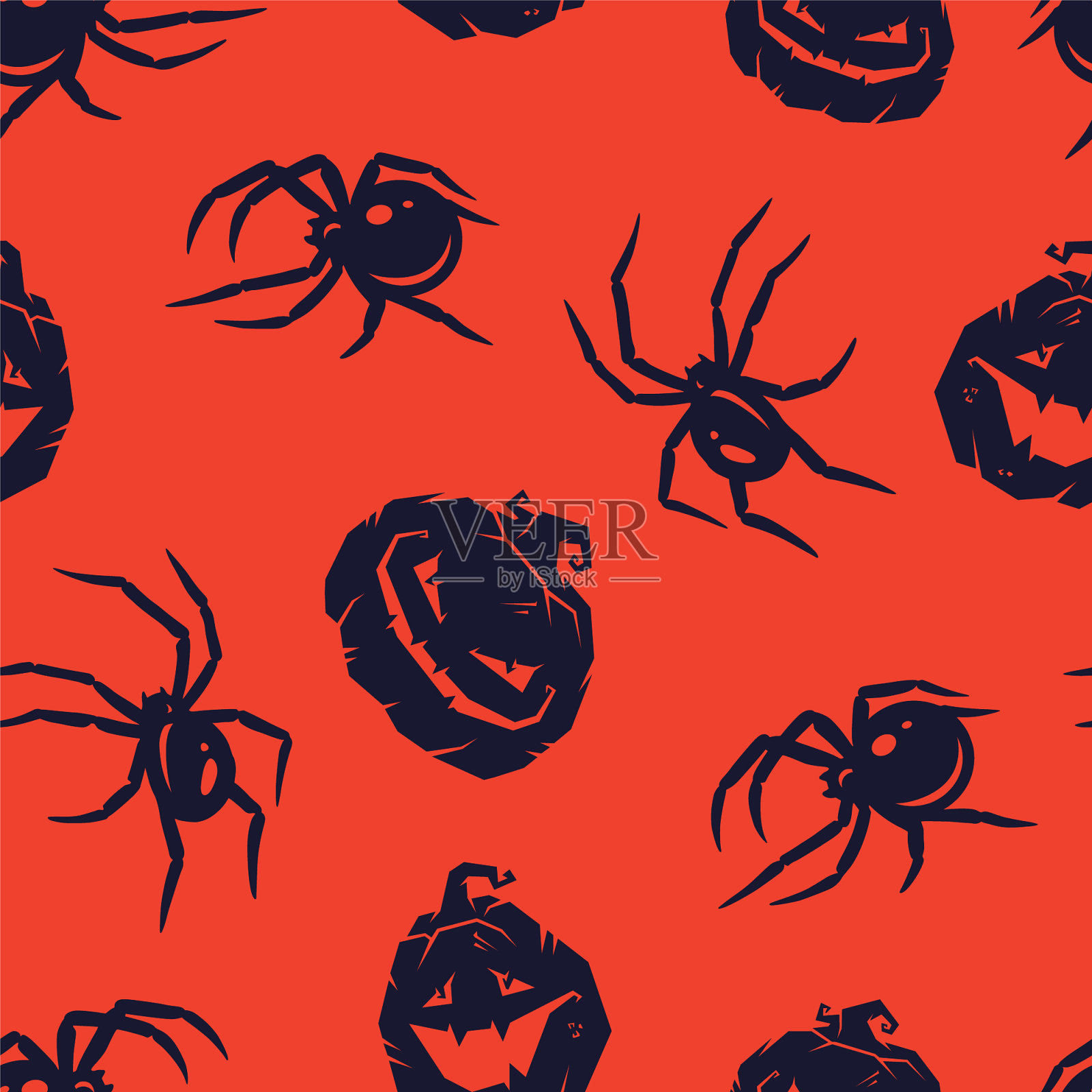 图案与万圣节快乐南瓜和蜘蛛插画图片素材