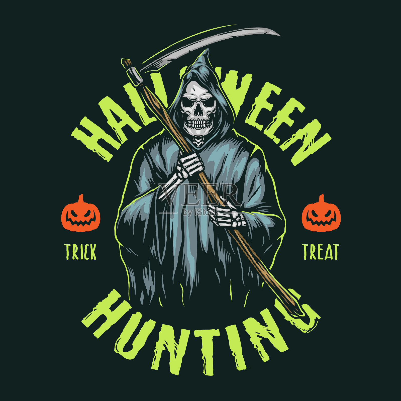 万圣节彩色标志在复古风格插画图片素材