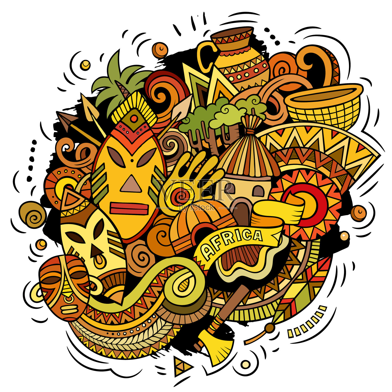 非洲手绘卡通涂鸦设计搞笑设计元素图片