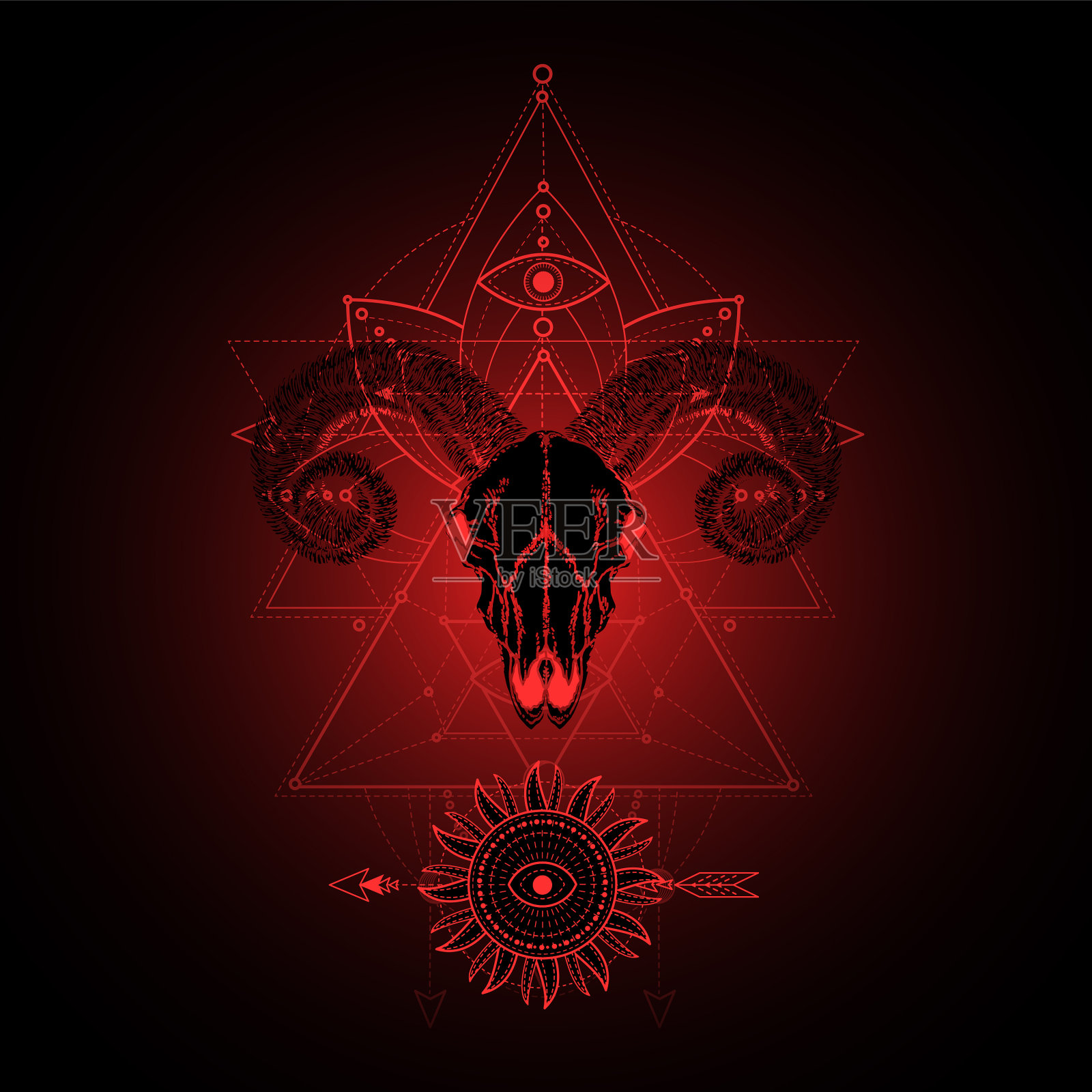 公羊头骨和神圣的象征插画图片素材