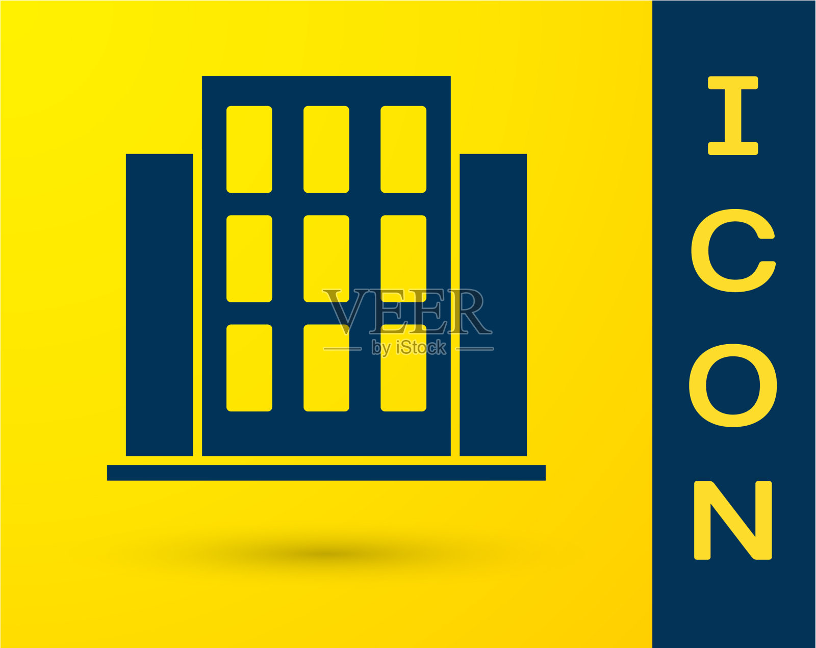 蓝色房子图标孤立在黄色背景插画图片素材