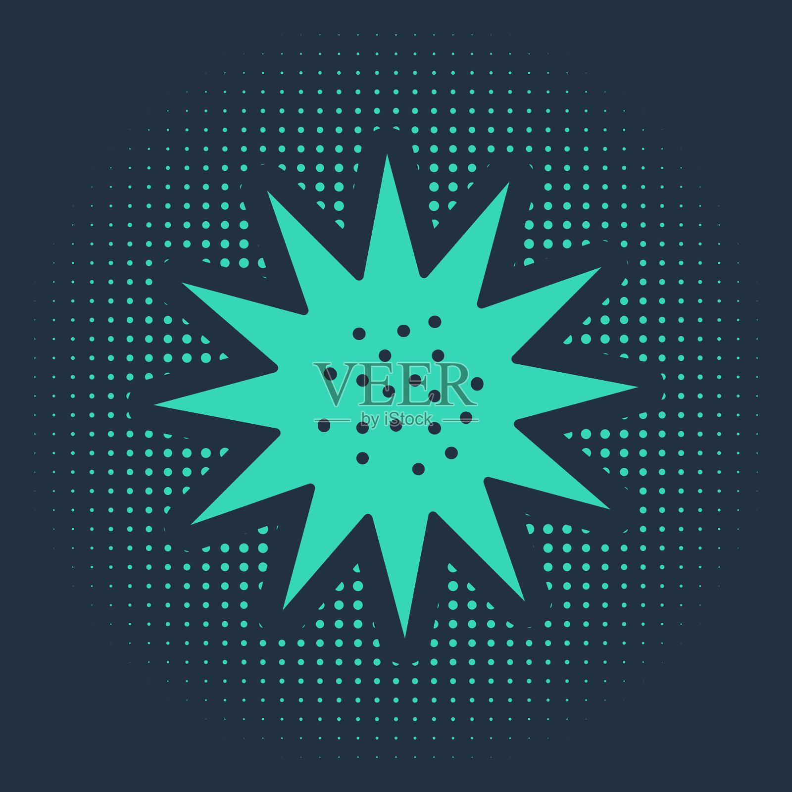 绿色海胆图标孤立在蓝色背景插画图片素材